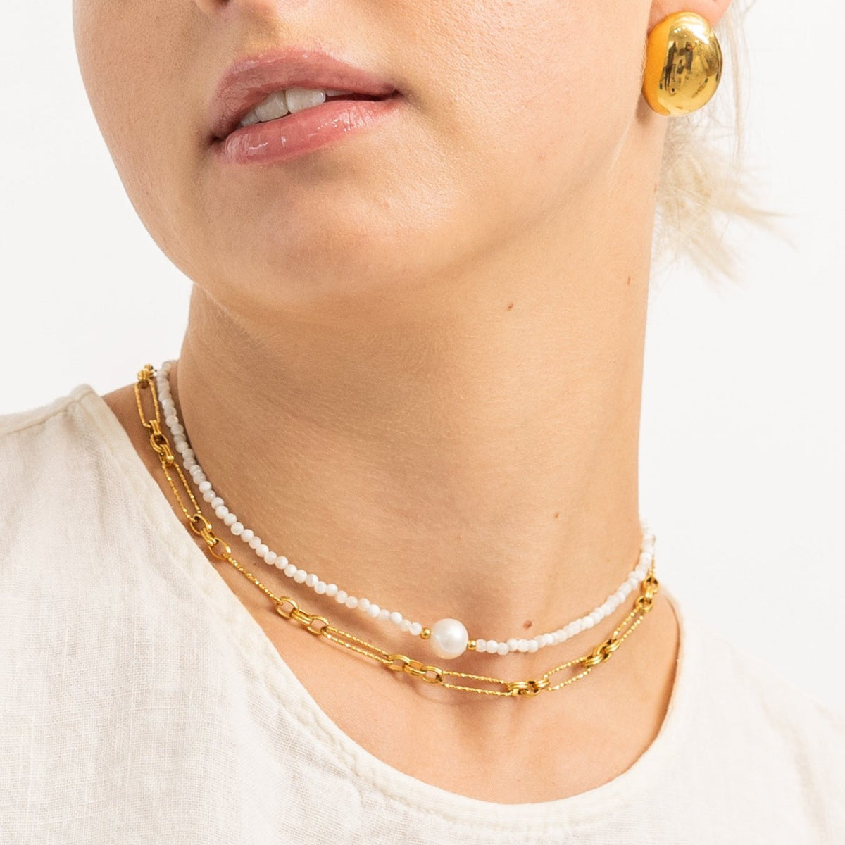 Waterproof White Thin Pearls Necklace