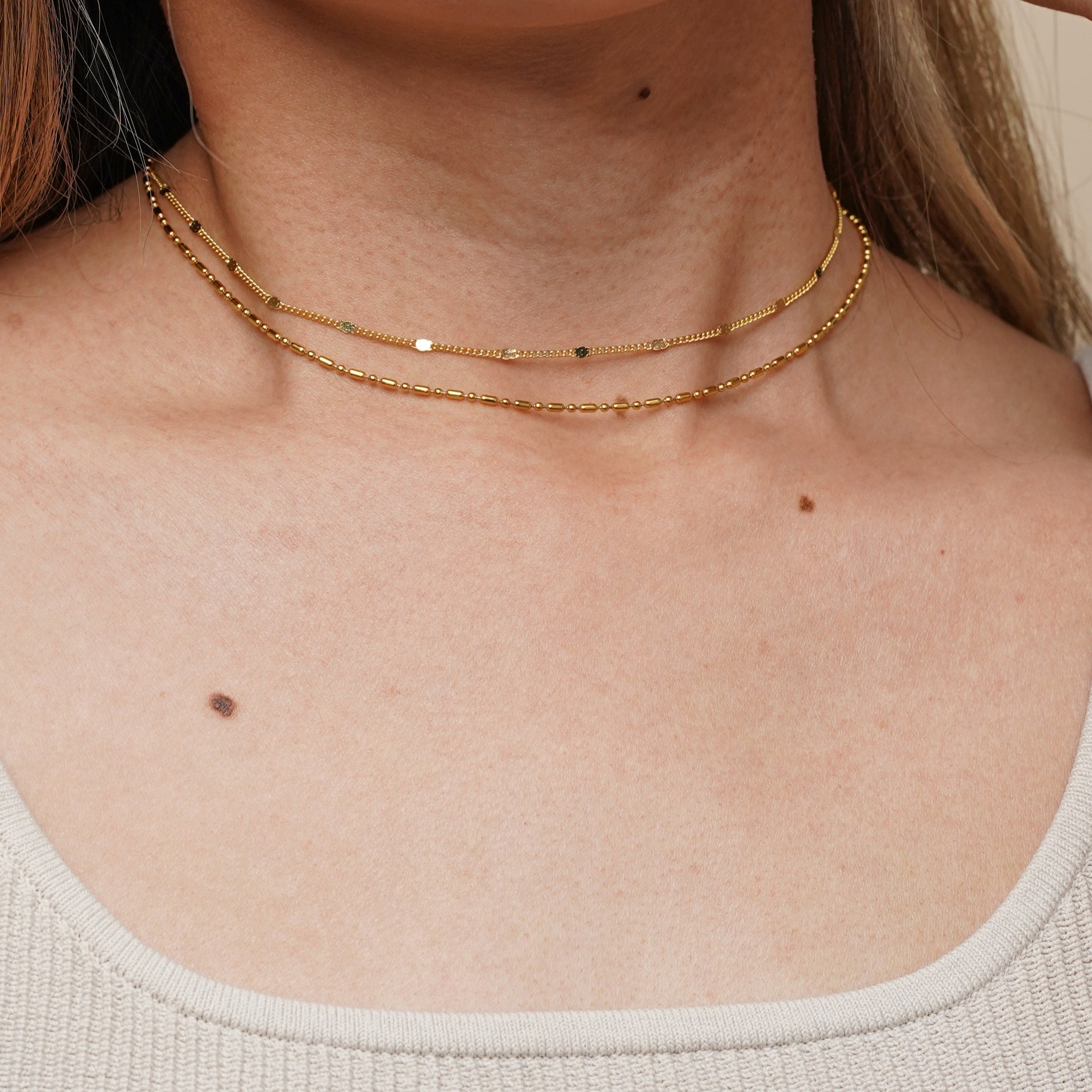 18K Gold Dainty Layered Reflective Choker