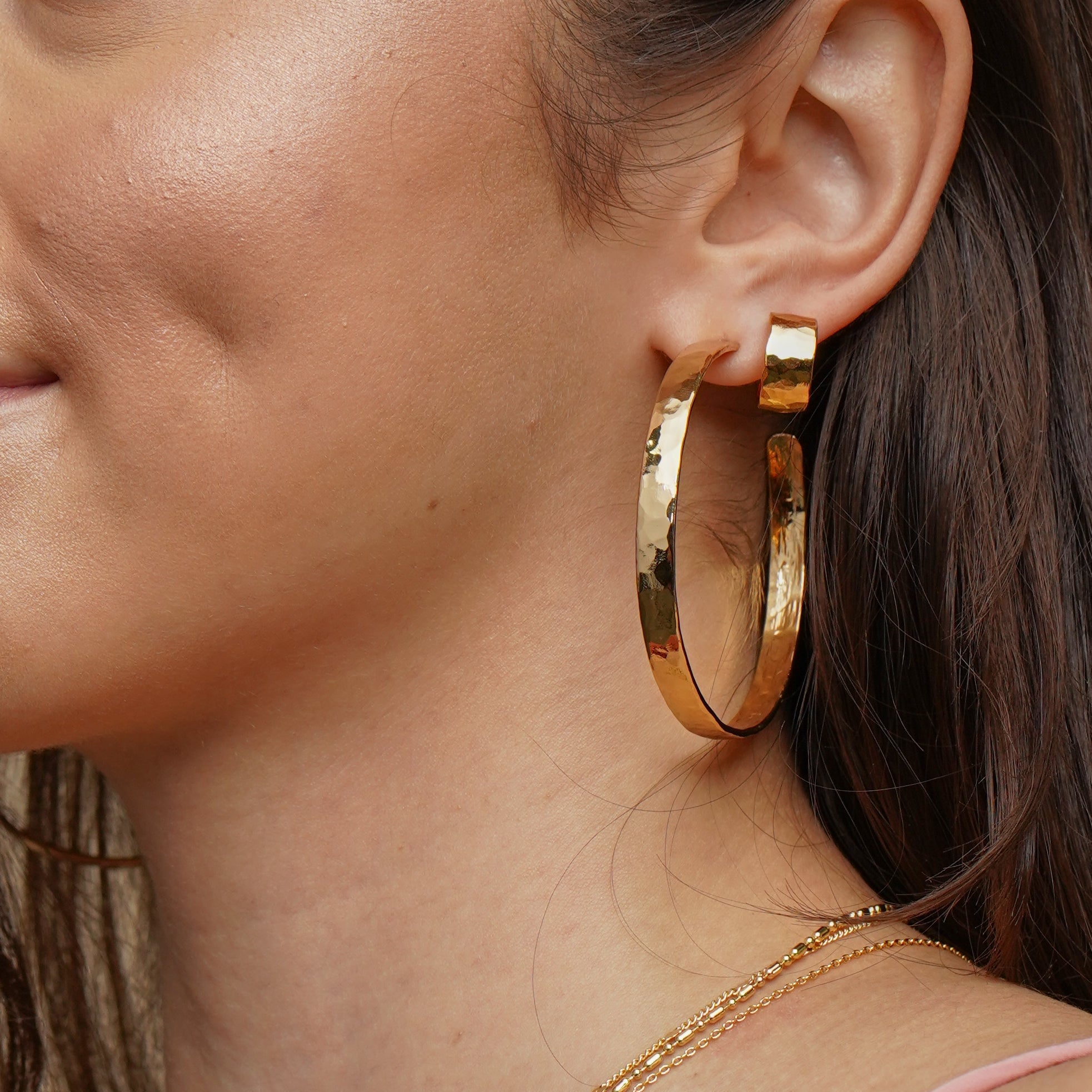 24K Gold Statement Hammered Hoops
