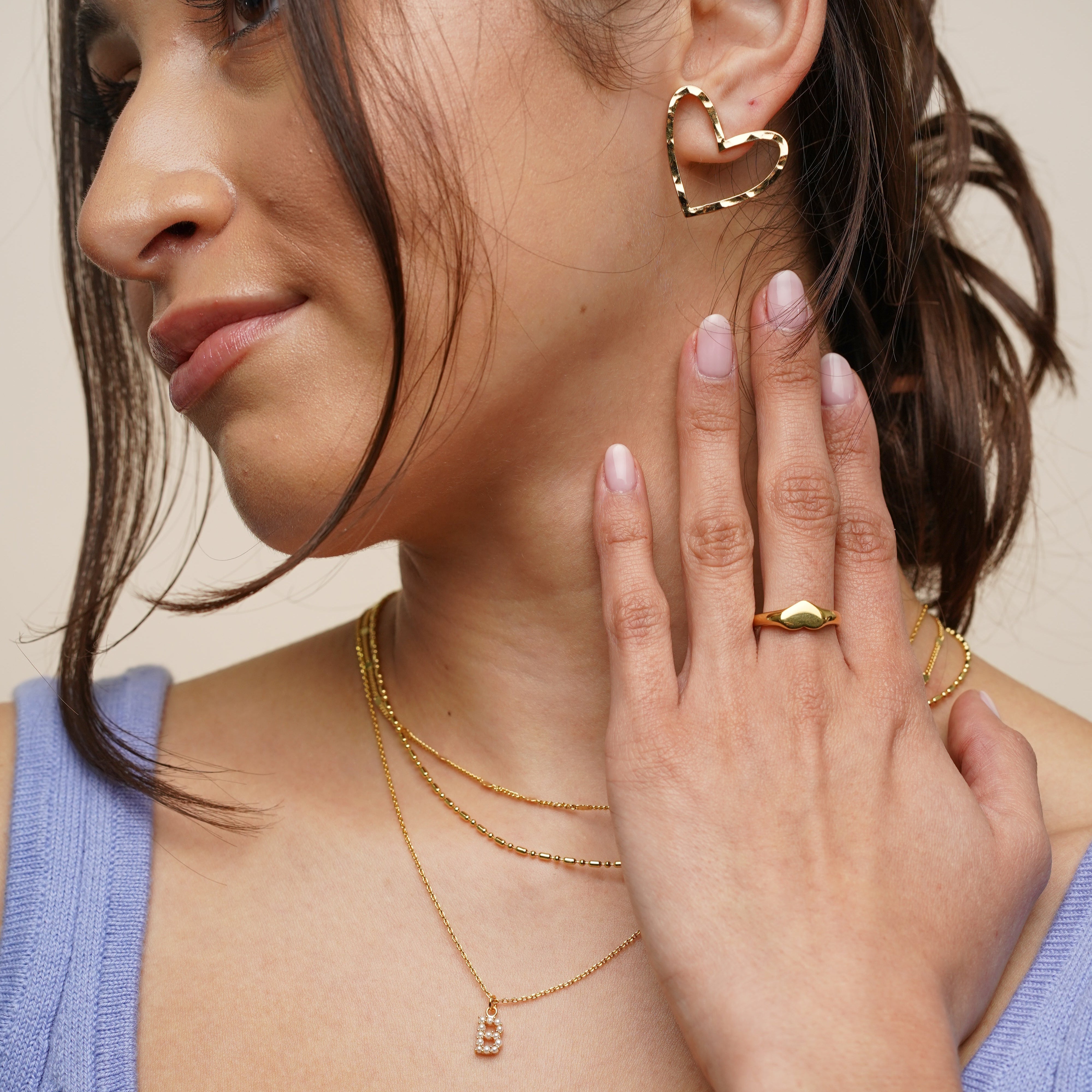 24K Gold Hammered Heart Studs