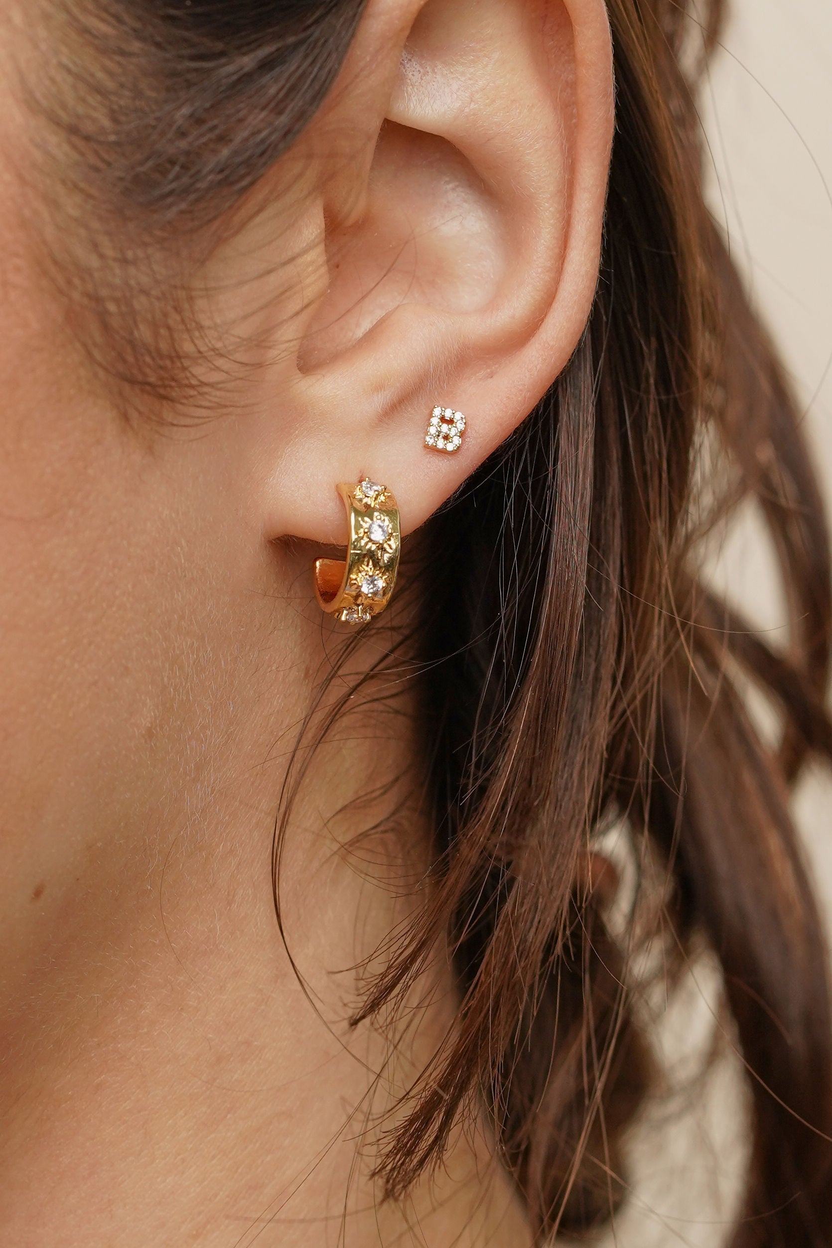 18K Gold Small Shiny Initial Studs