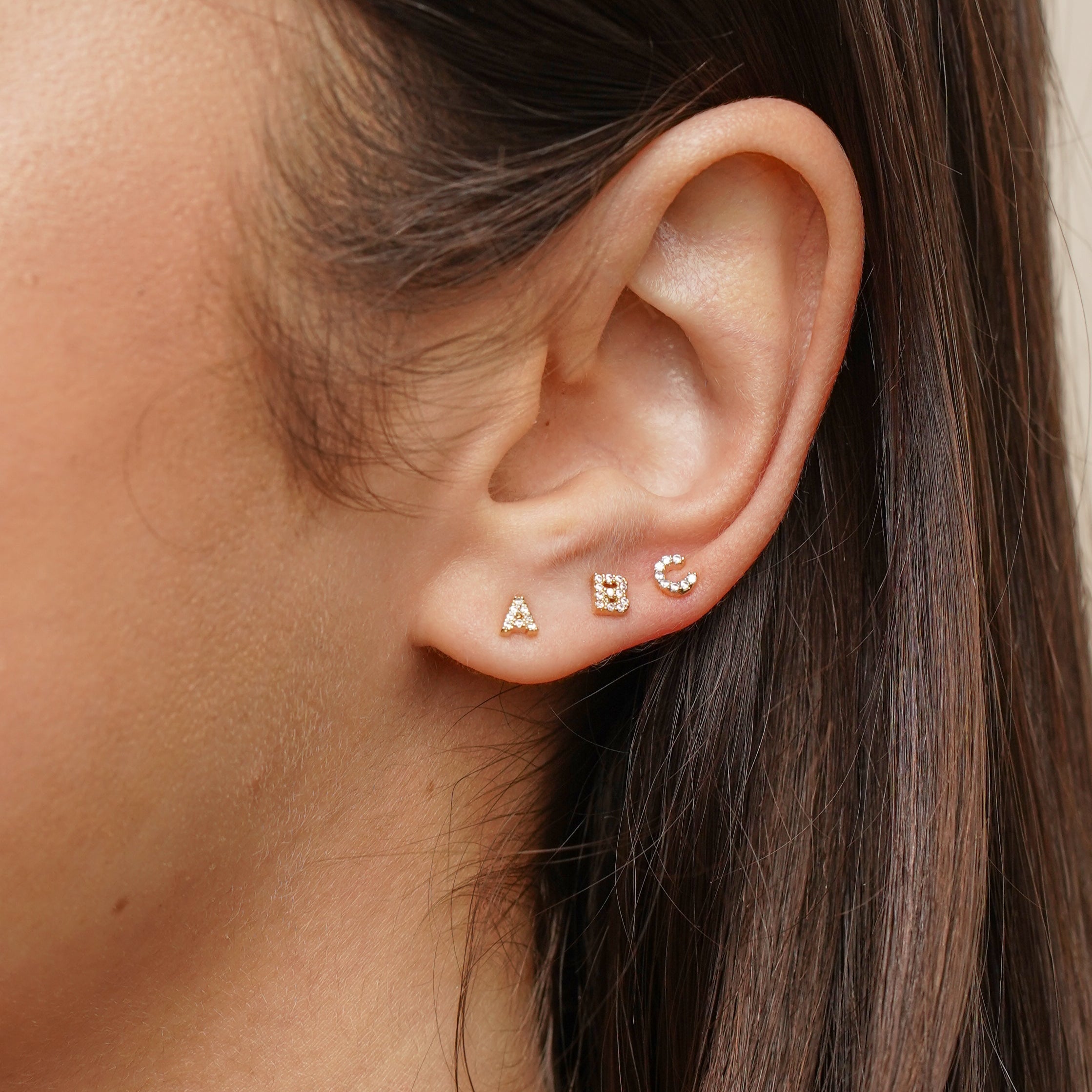 18K Gold Shiny Initial Studs