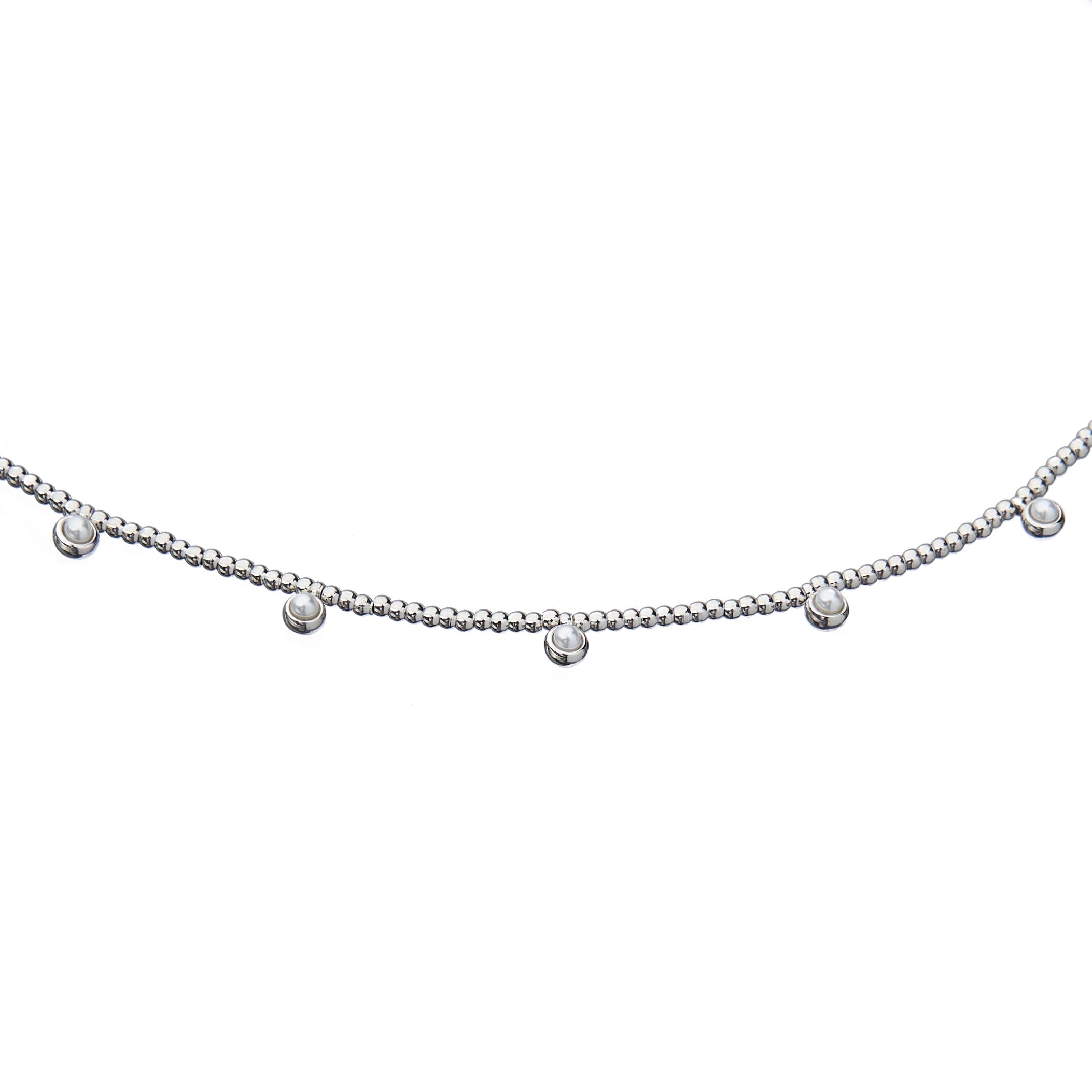 Waterproof Silver Beaded Pearls Necklace