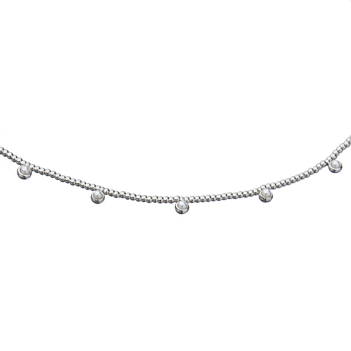 Waterproof Silver Beaded Pearls Necklace