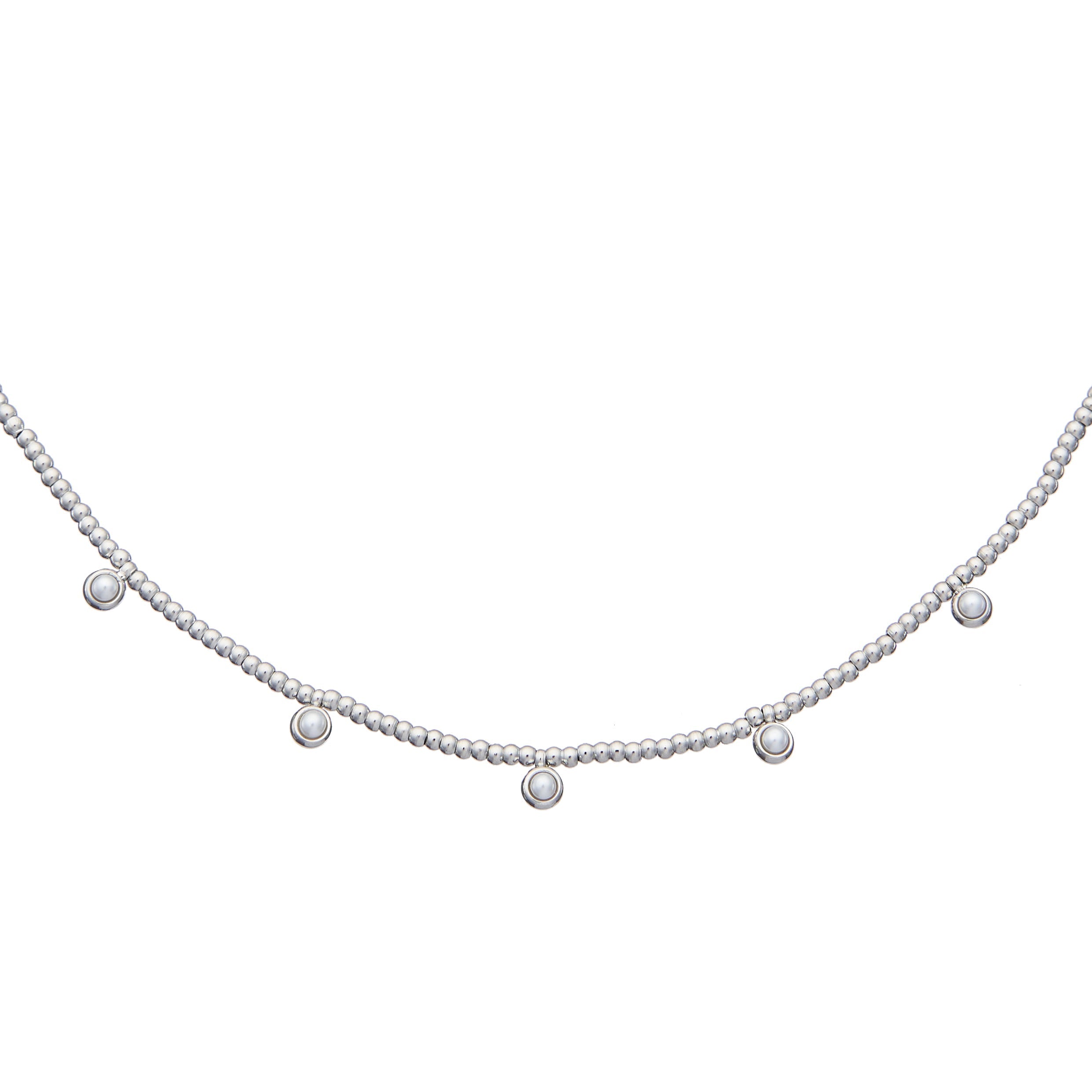 Waterproof Silver Beaded Pearls Necklace