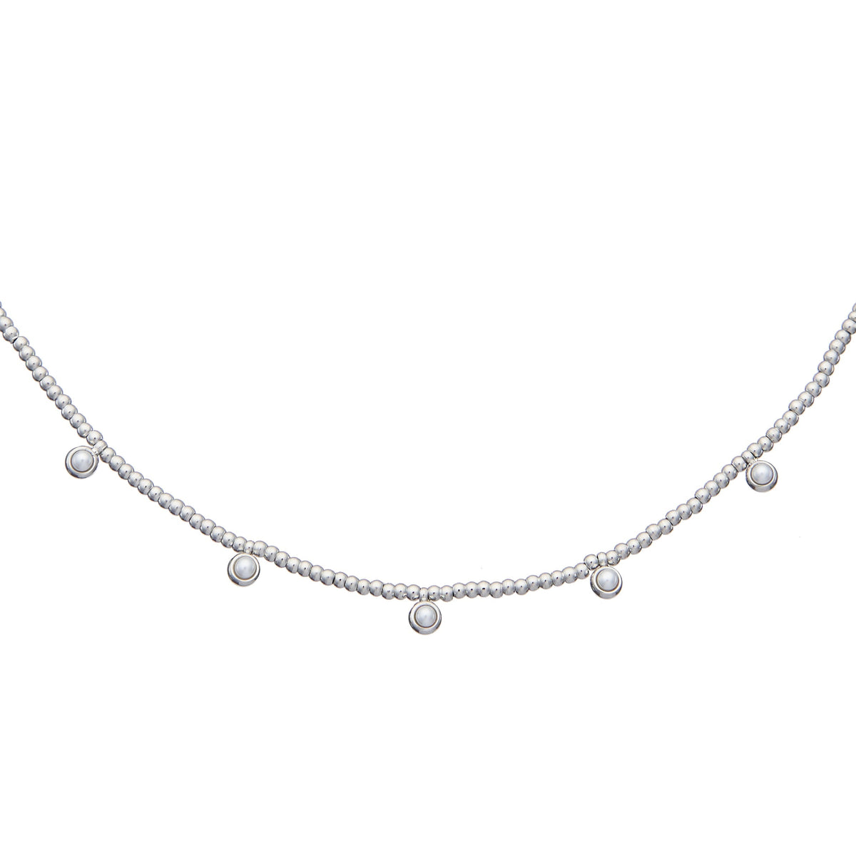 Waterproof Silver Beaded Pearls Necklace