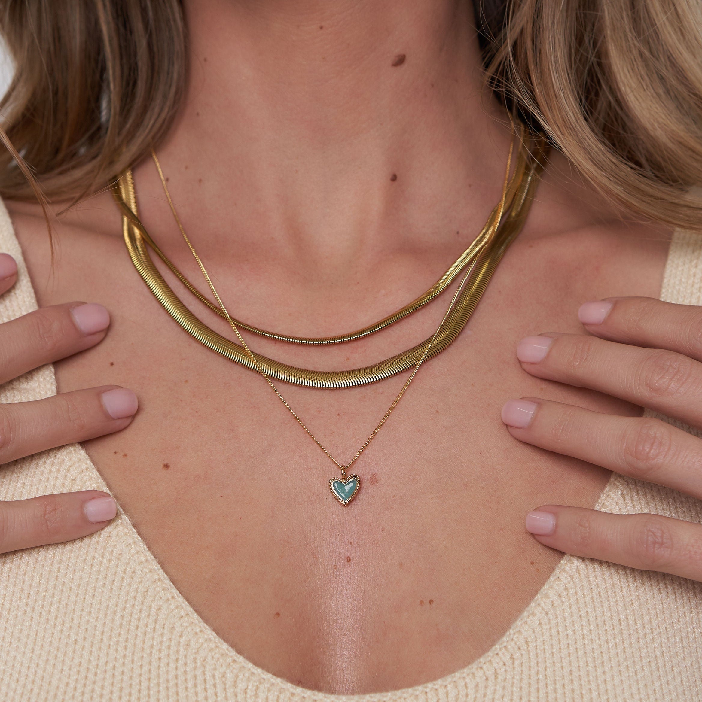 Waterproof Gold Matte Herringbone Necklace