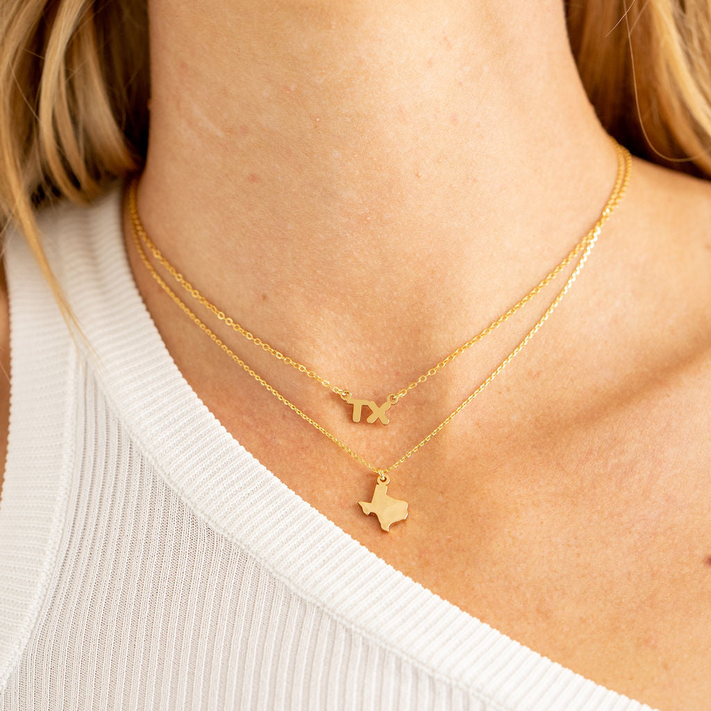 24K Gold Hammered Texas Pendant Necklace