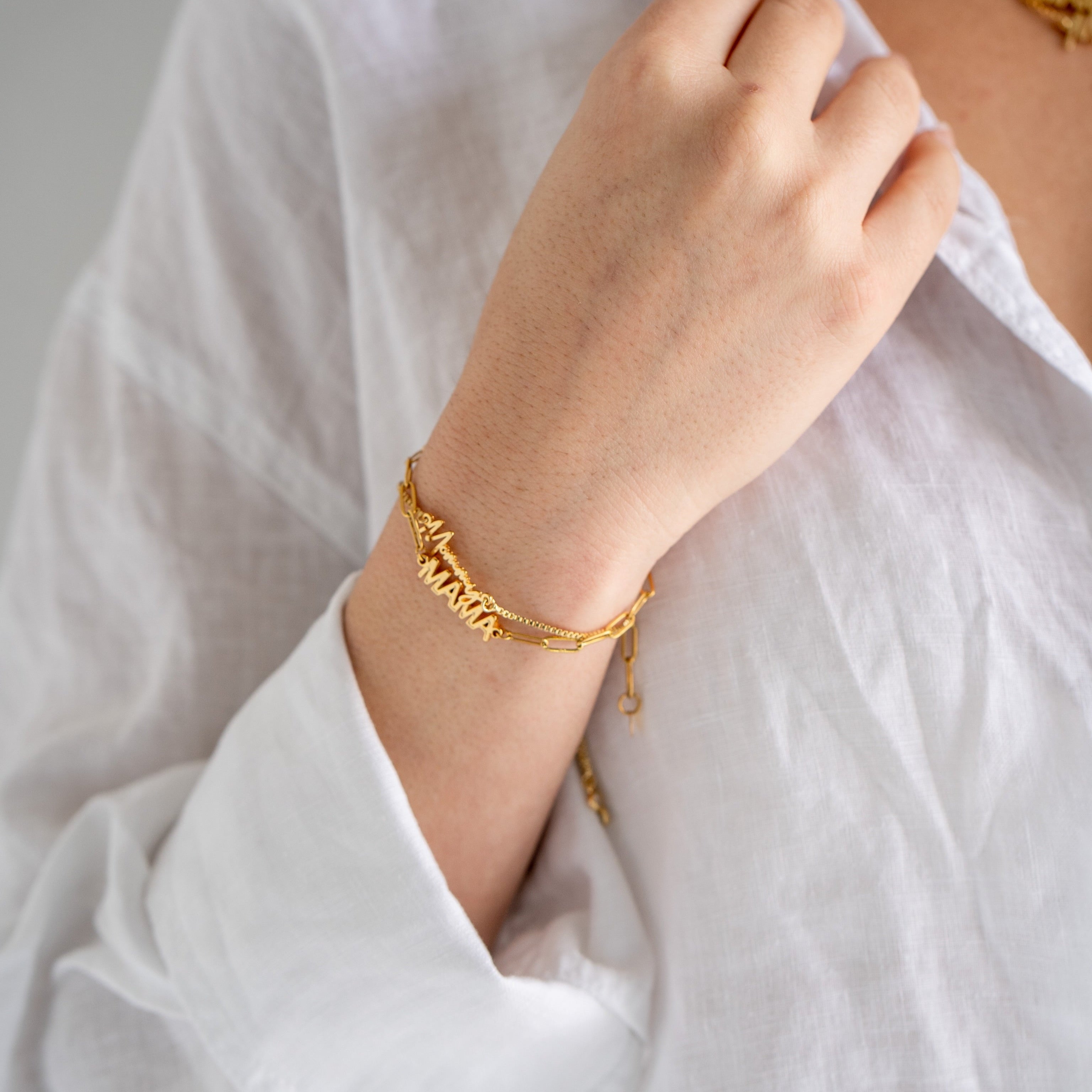 24K Gold Mama Paperclip Bracelet