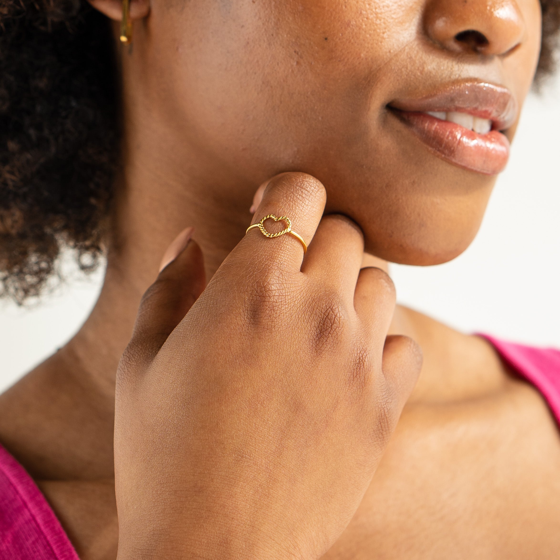 Waterproof Gold Mini Twisted Heart Ring