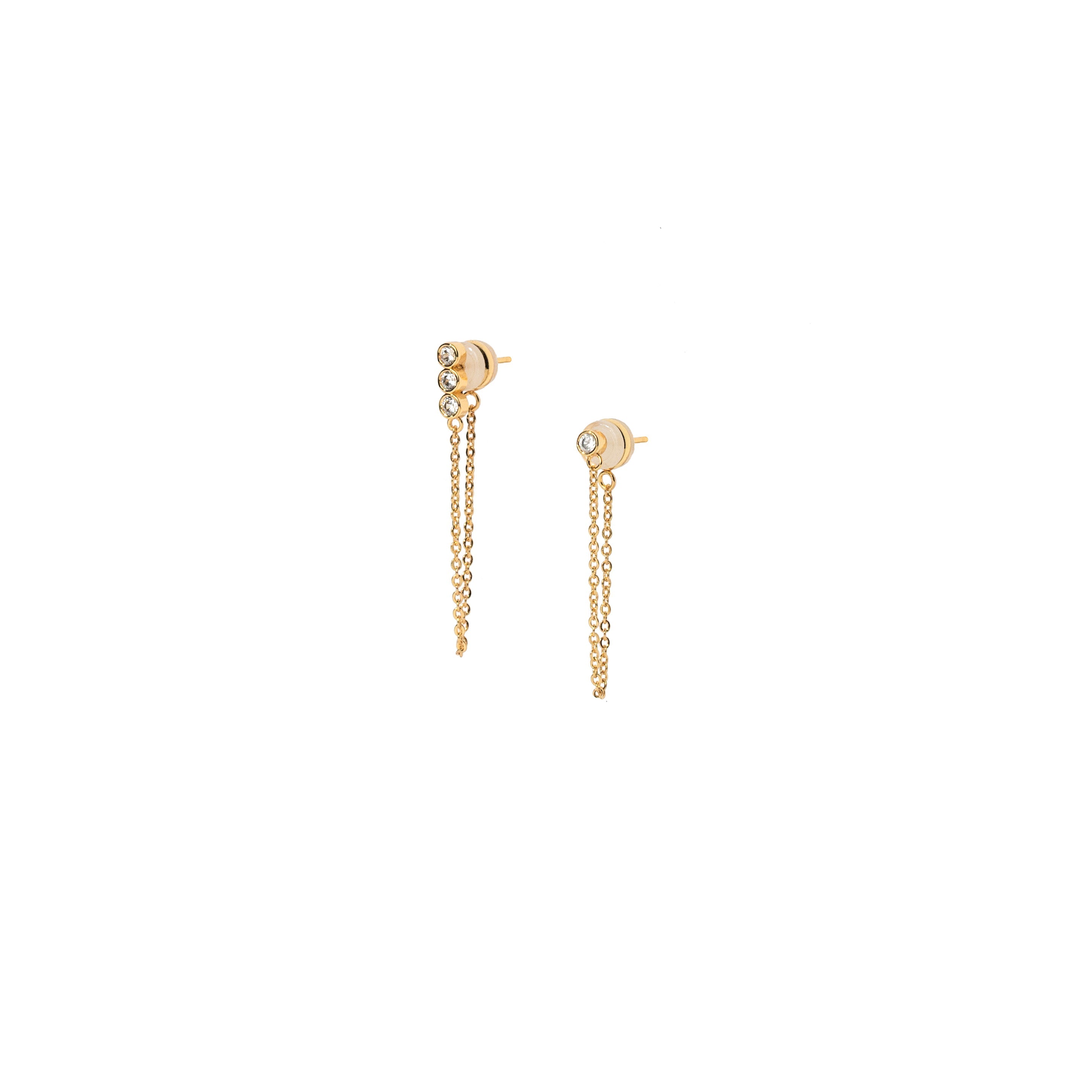 18K Gold Crystal Chain Earring Set