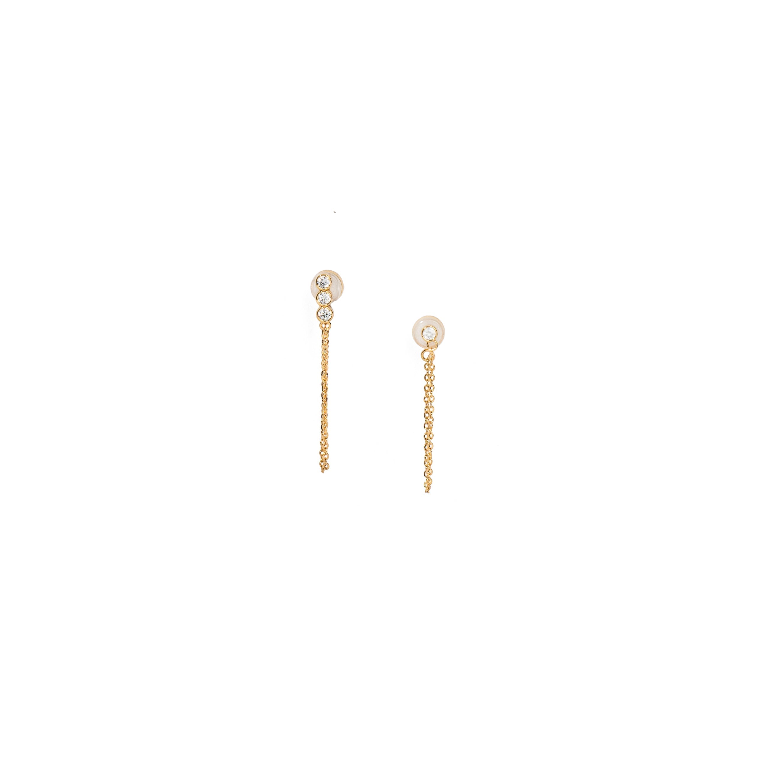 18K Gold Crystal Chain Earring Set