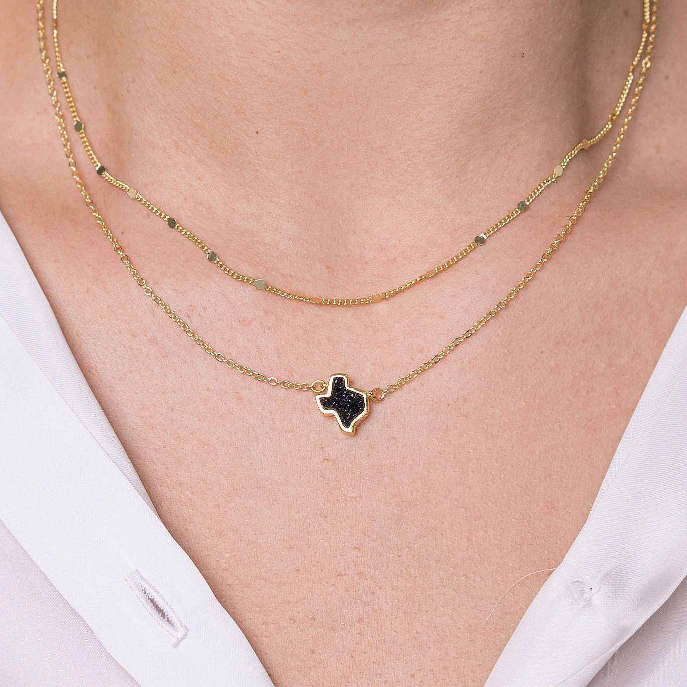 18K Gold Texas Druzy Necklace in Black