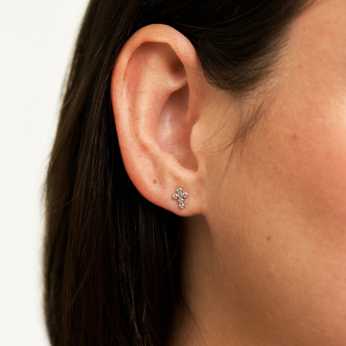 Demi-Fine Silver Crystal Cross Studs
