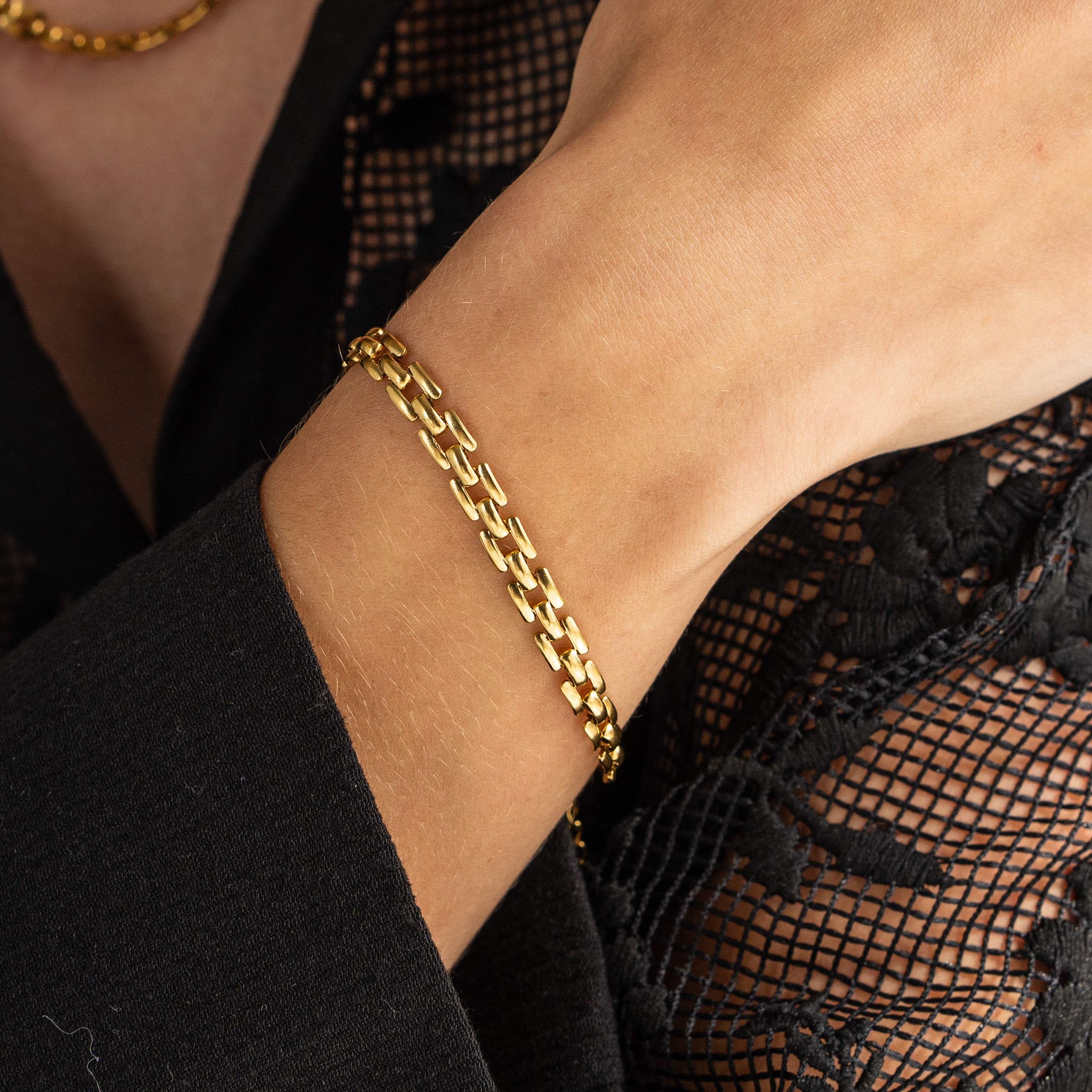 Waterproof Gold Squared Chain Bracelet