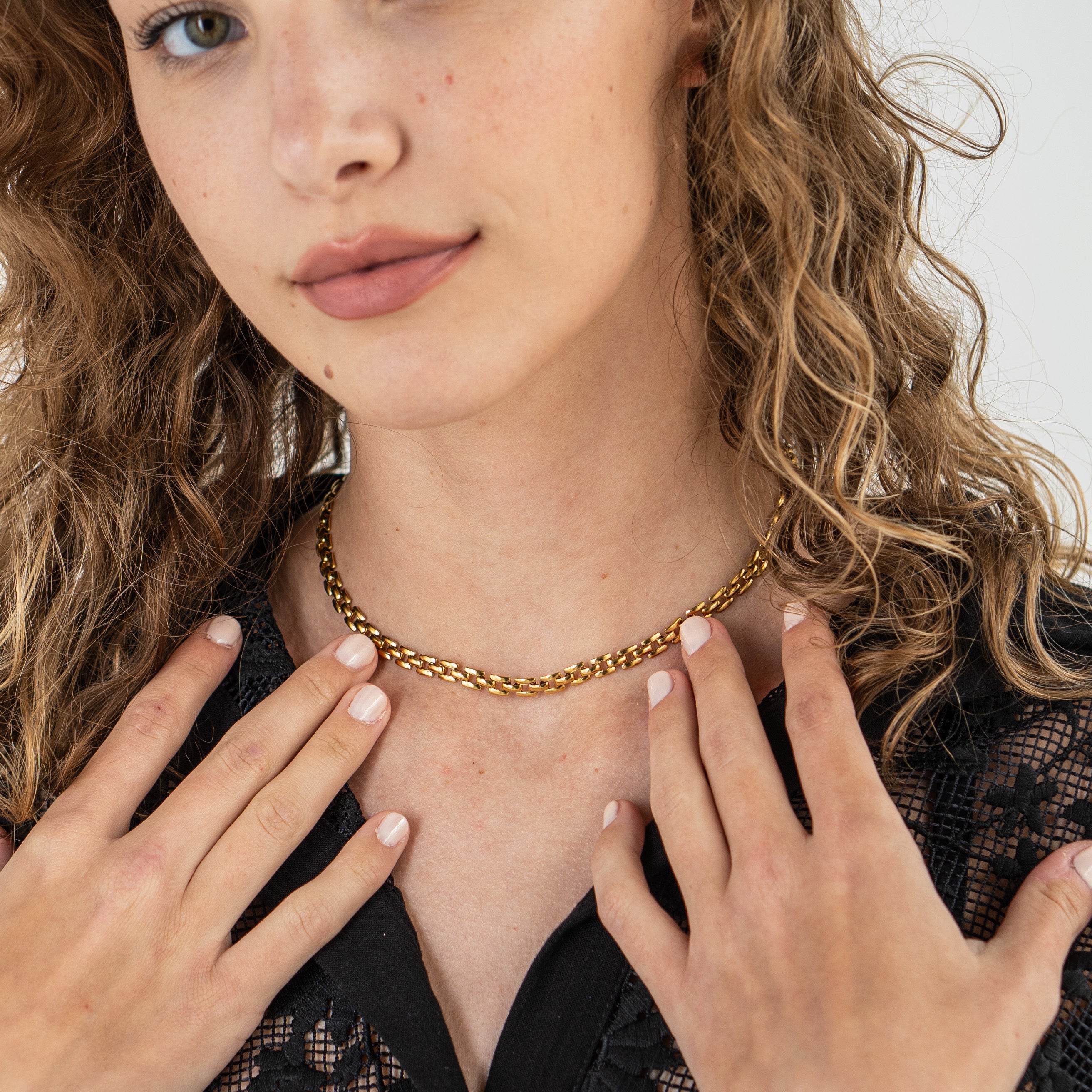 Waterproof Gold Squared Chain Necklace