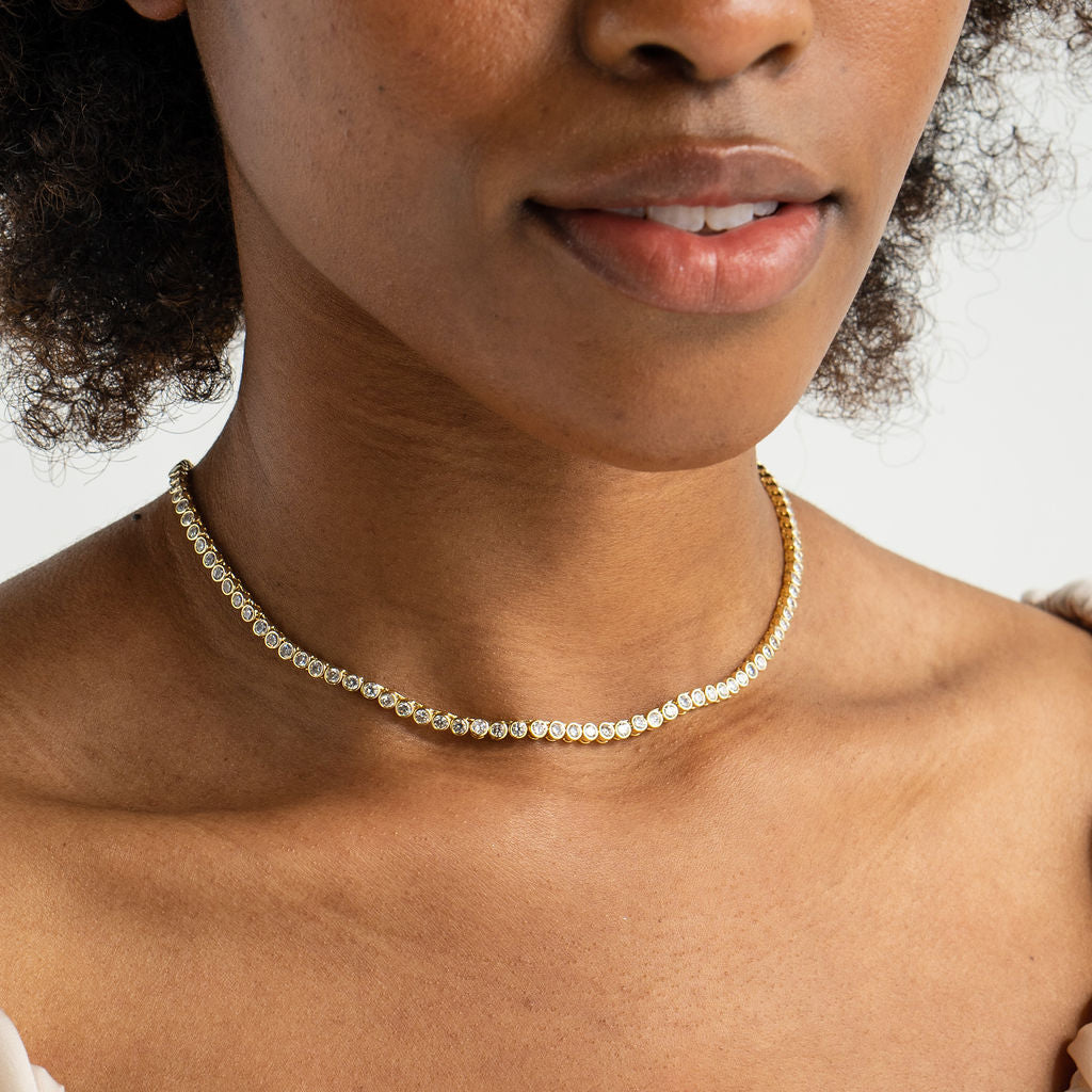 18K Gold Round Brilliant Tennis Necklace