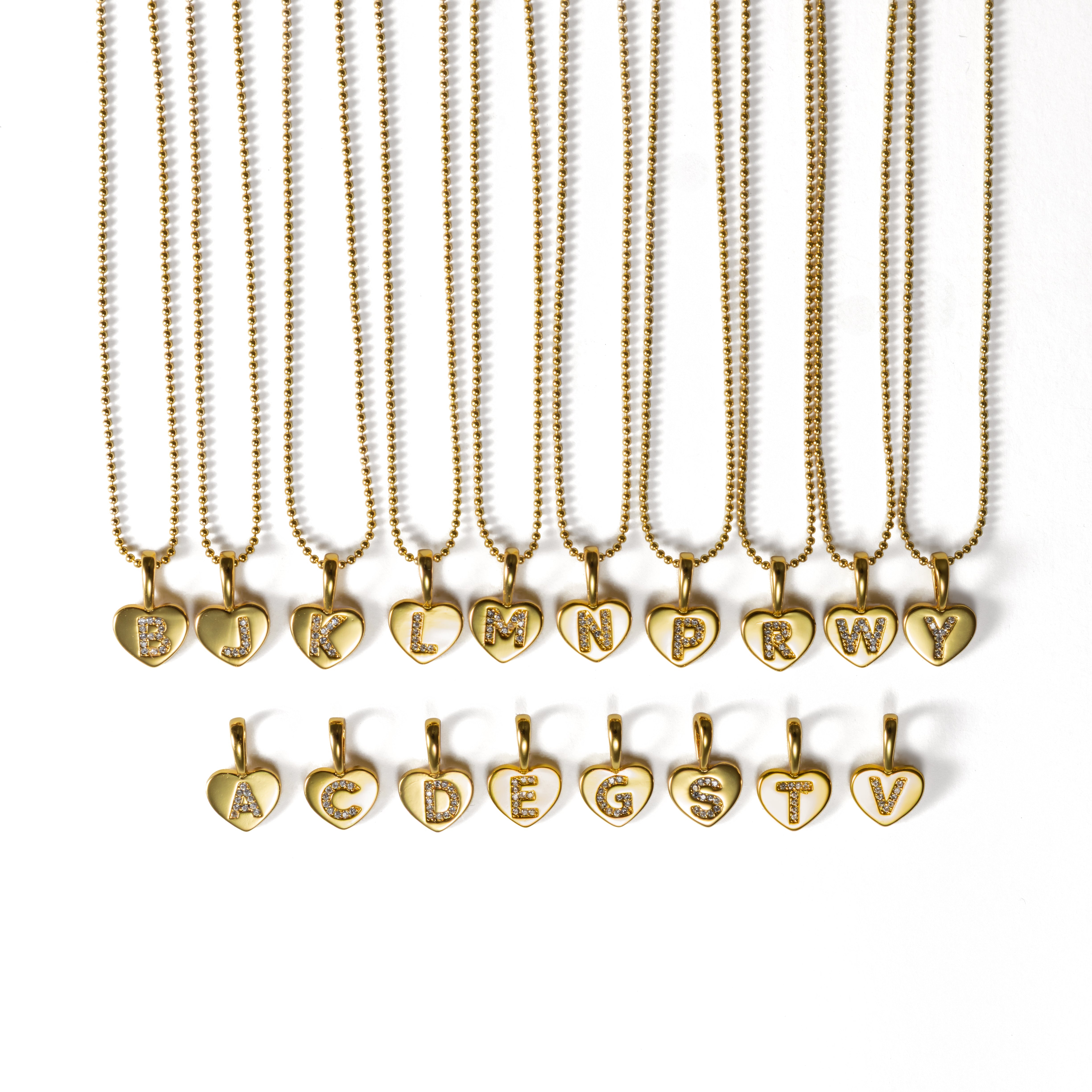 Heart Initial Necklace Set of 16