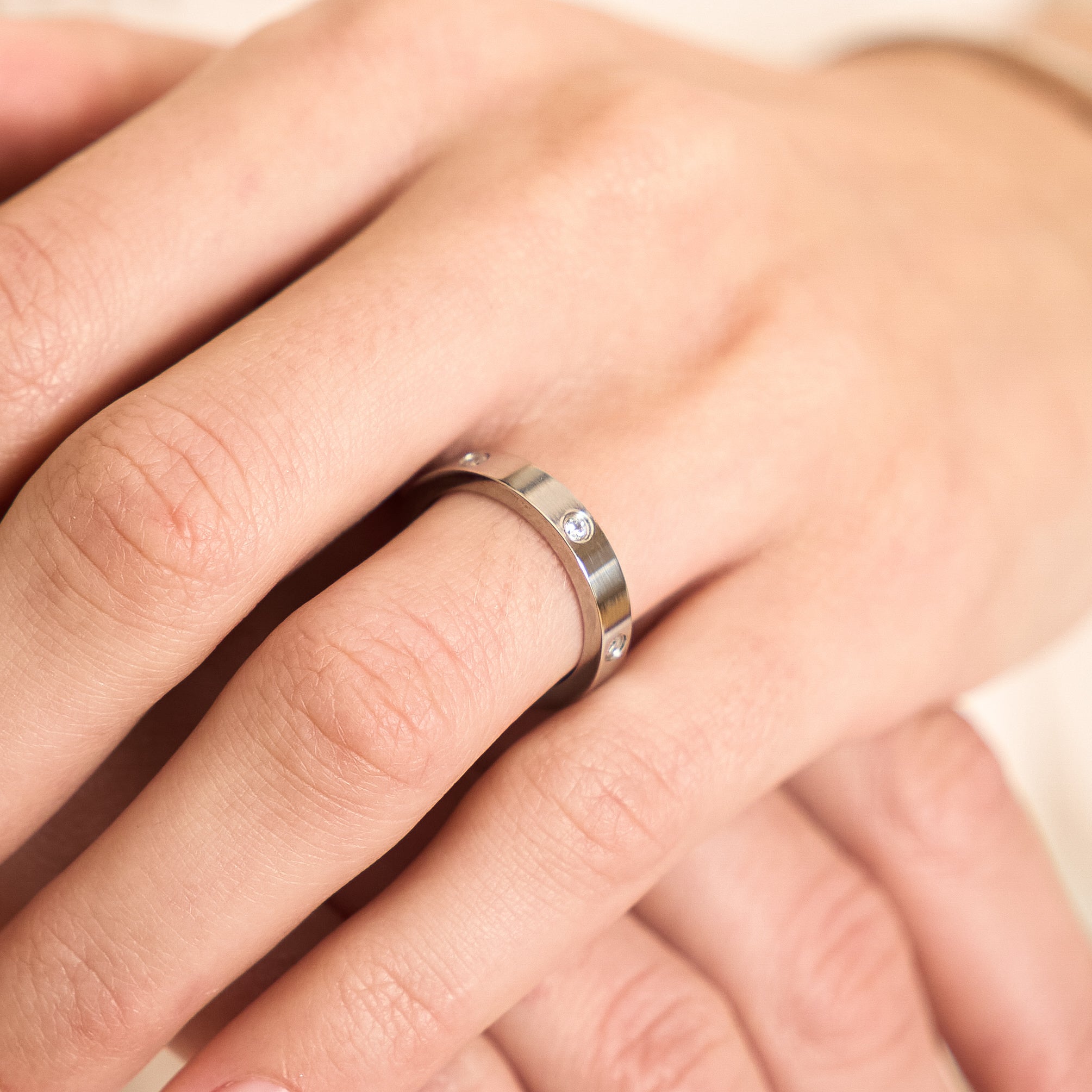 Waterproof Silver Diamond Ring Band