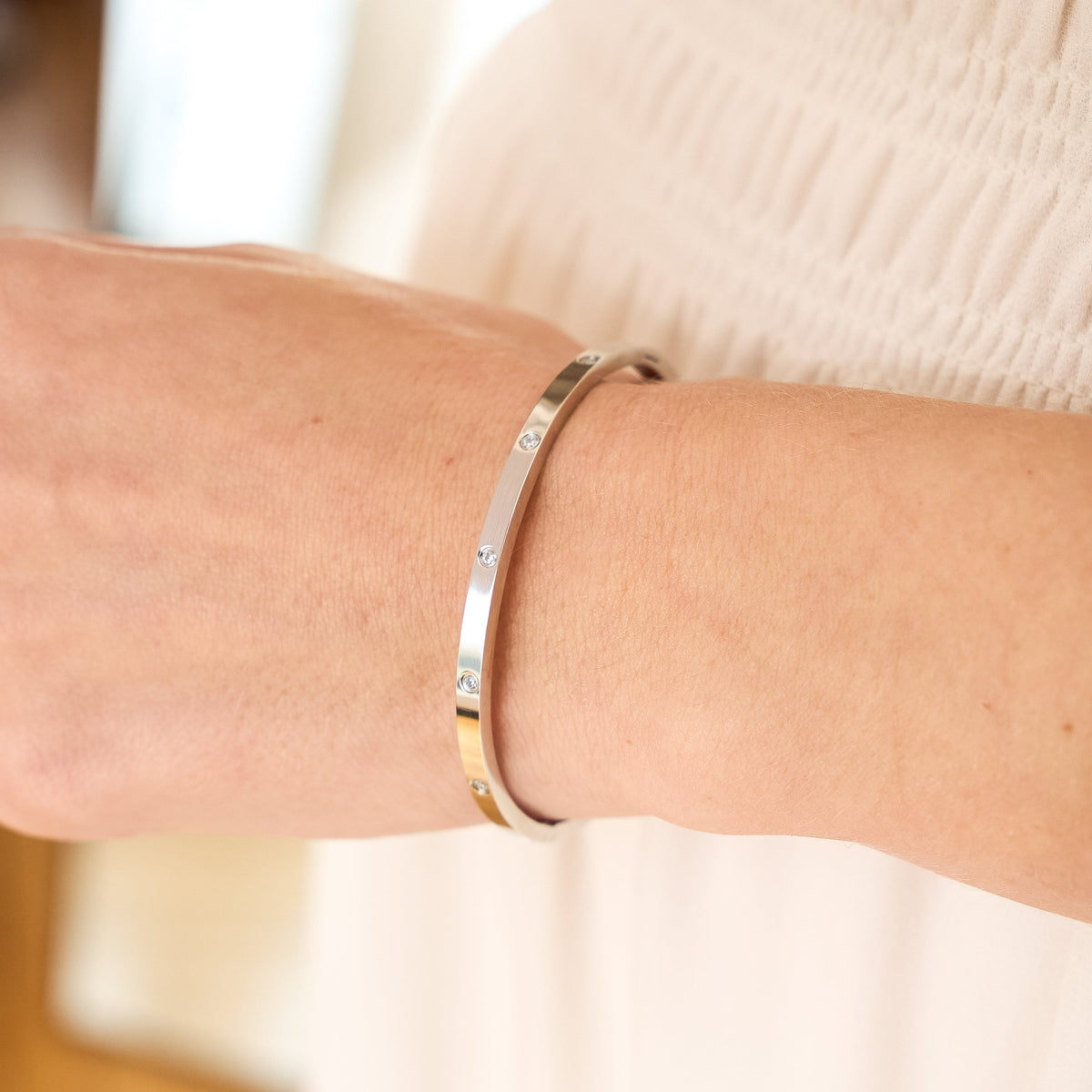 Waterproof Silver Tennis Bangle