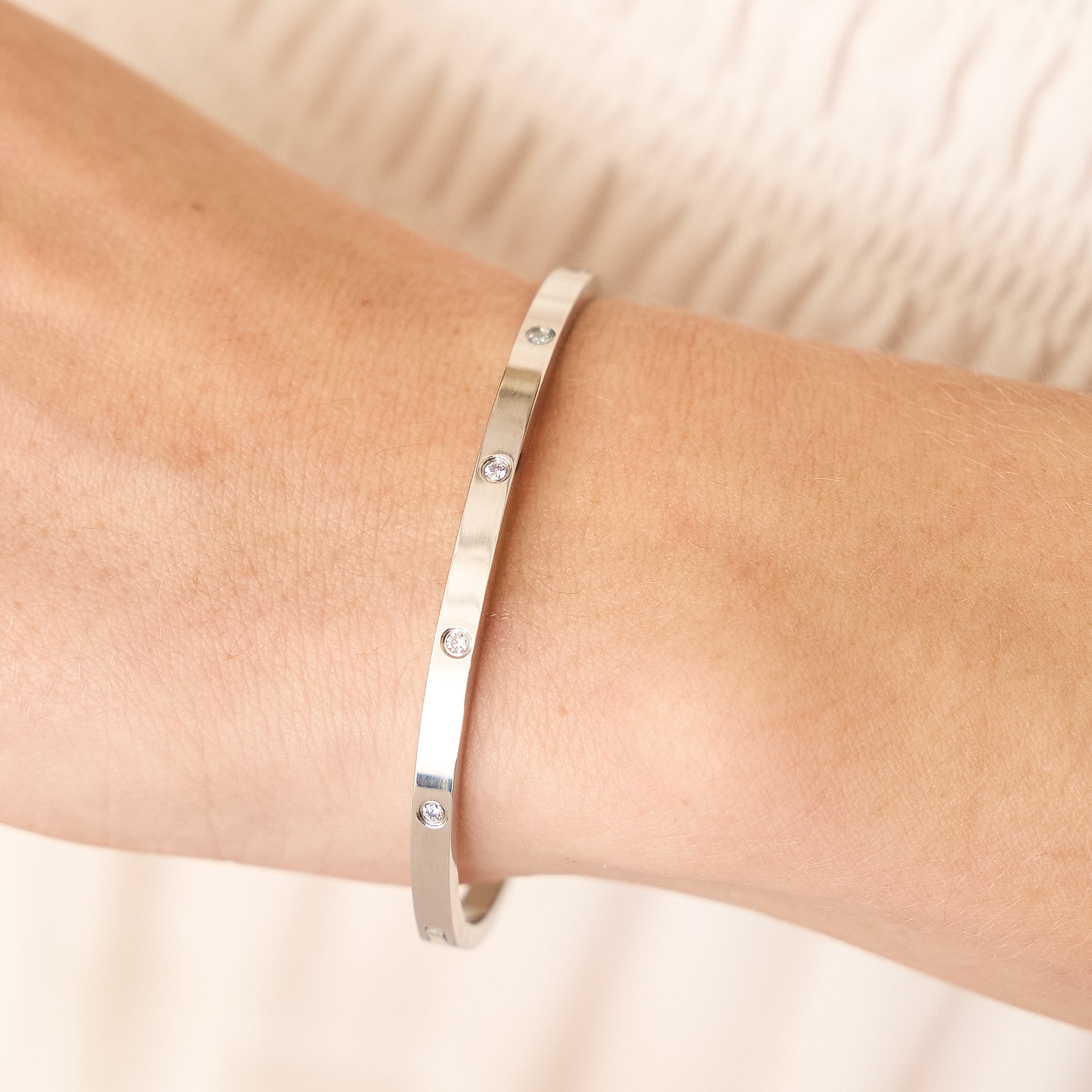 Waterproof Silver Diamond Bangle