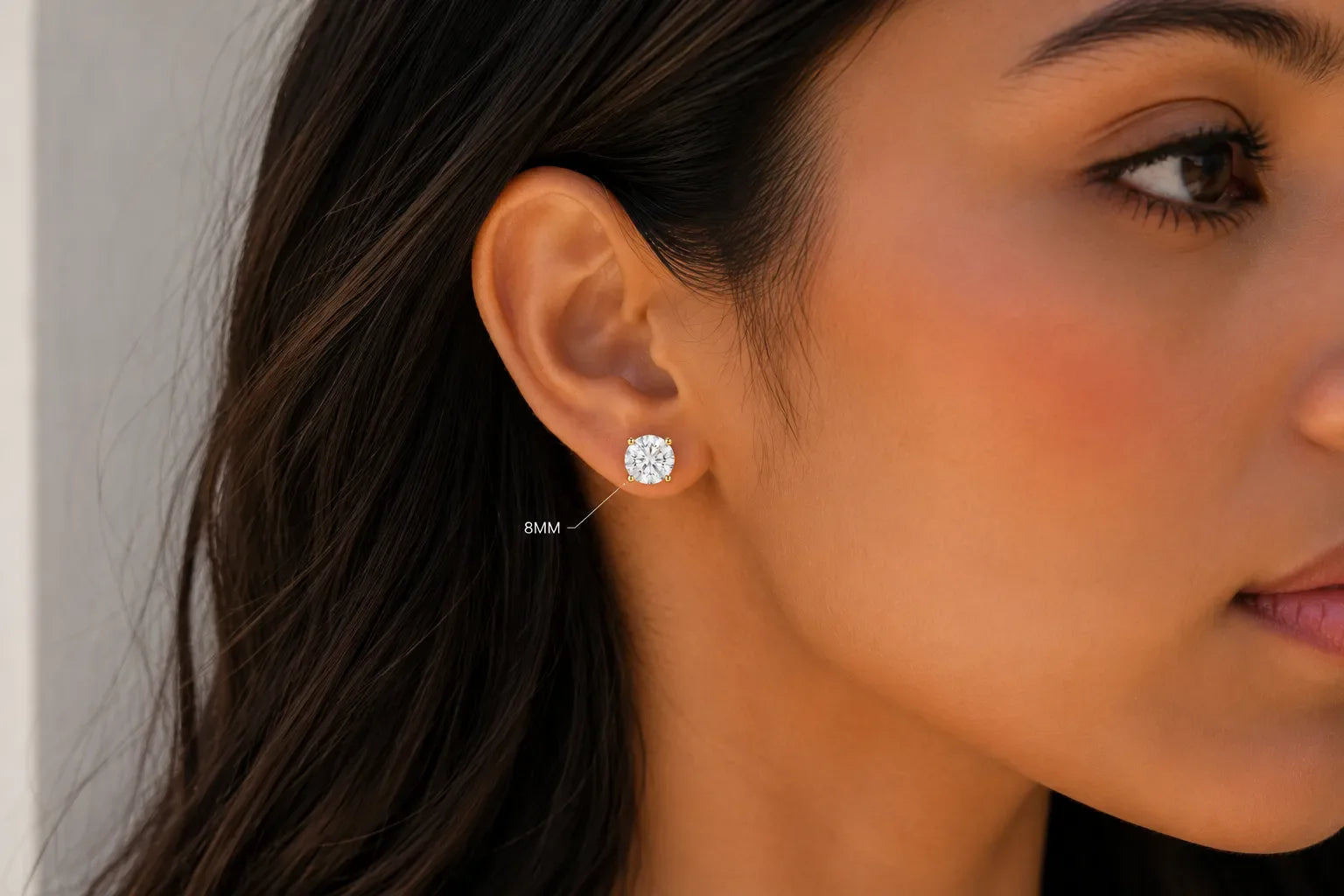 8mm Round Diamond Studs Gold