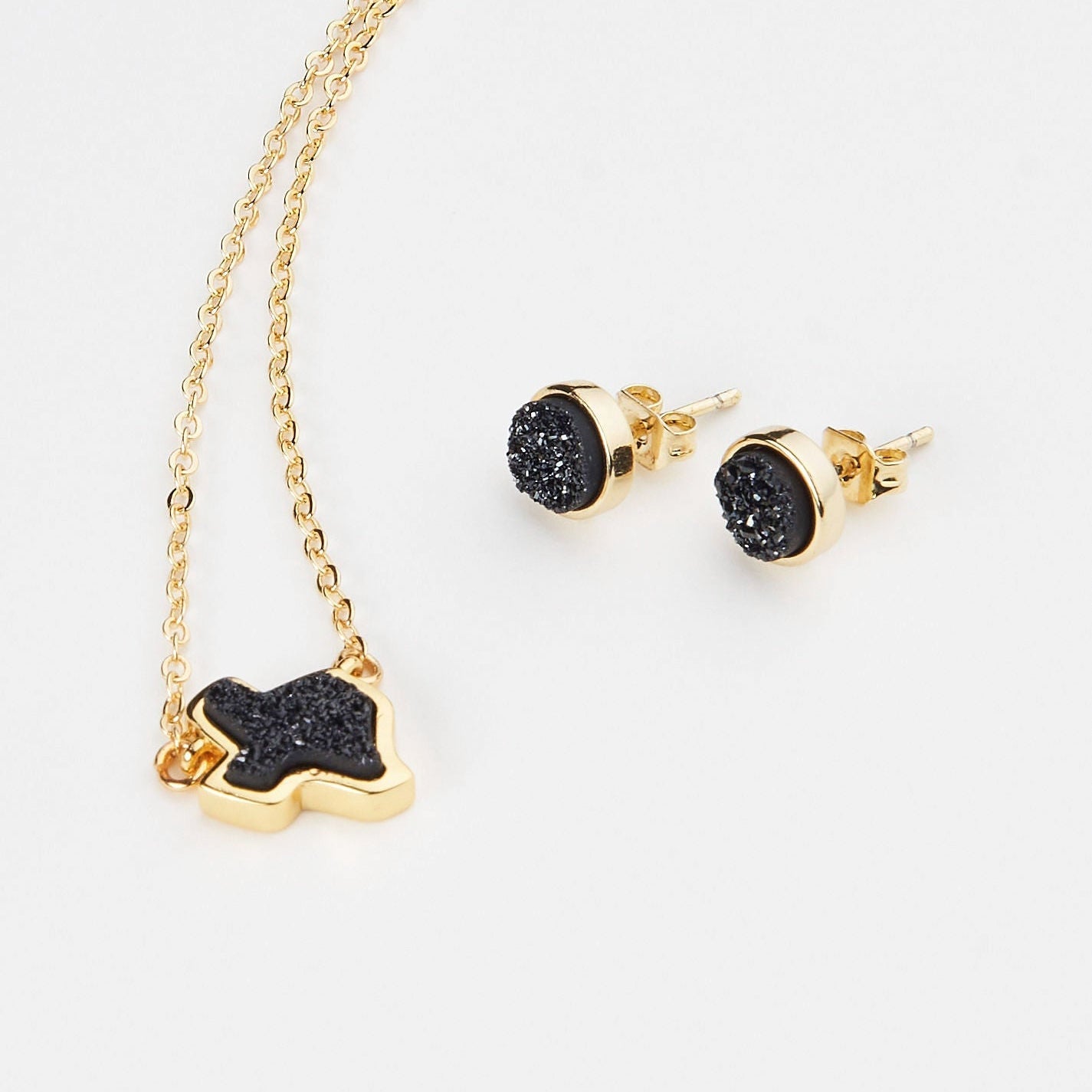 18K Gold Texas Druzy Necklace in Black