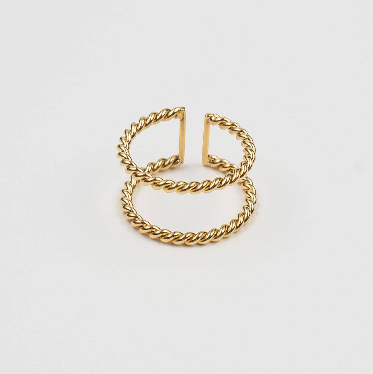 Waterproof Gold Twisted Double Ring