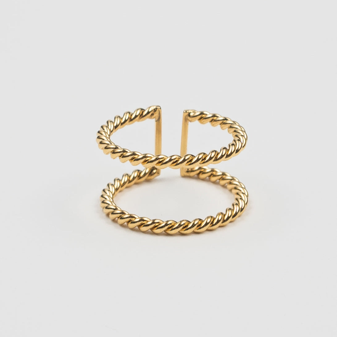 Waterproof Gold Twisted Double Ring