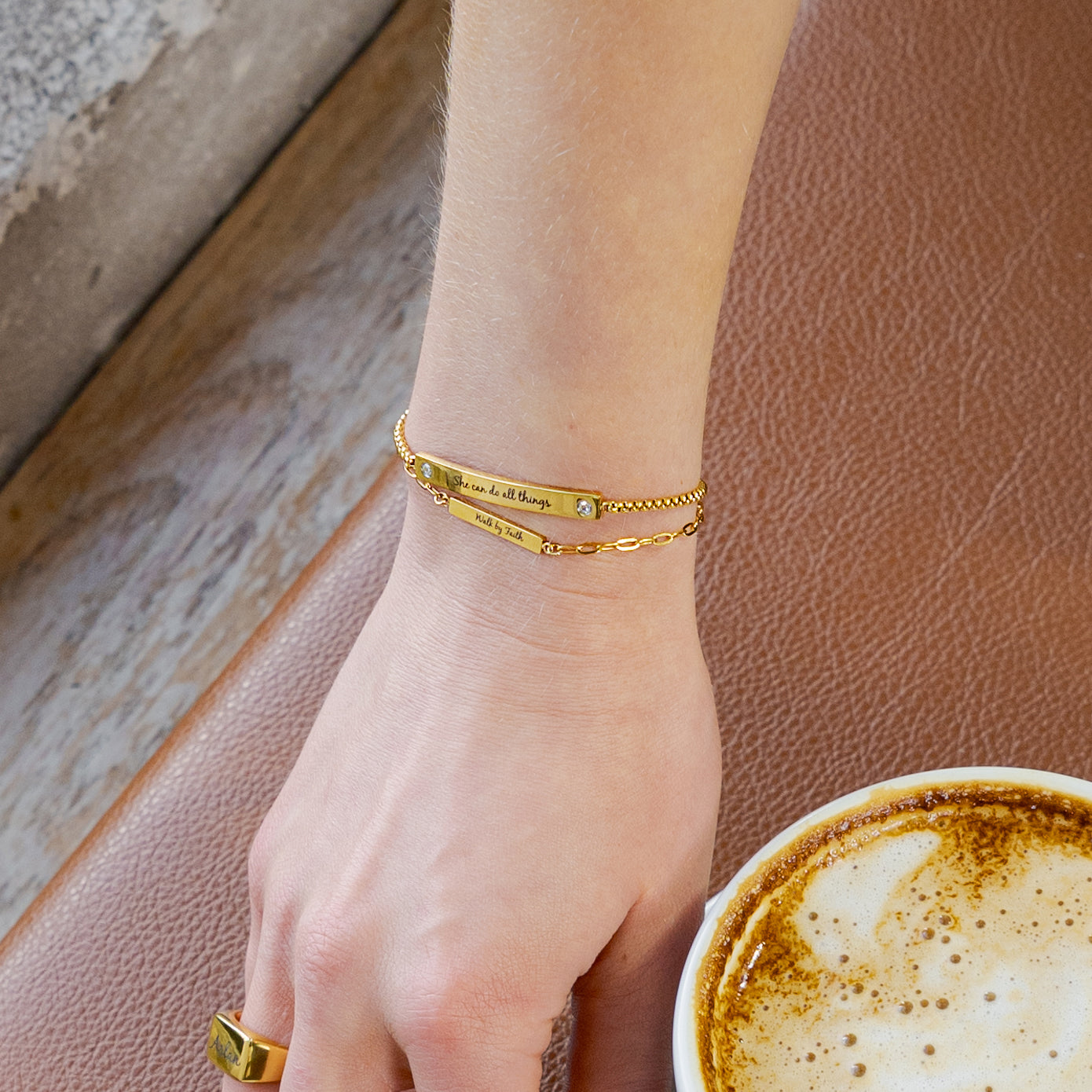 Waterproof Gold Diamond Bar Bracelet (Get it engraved!)