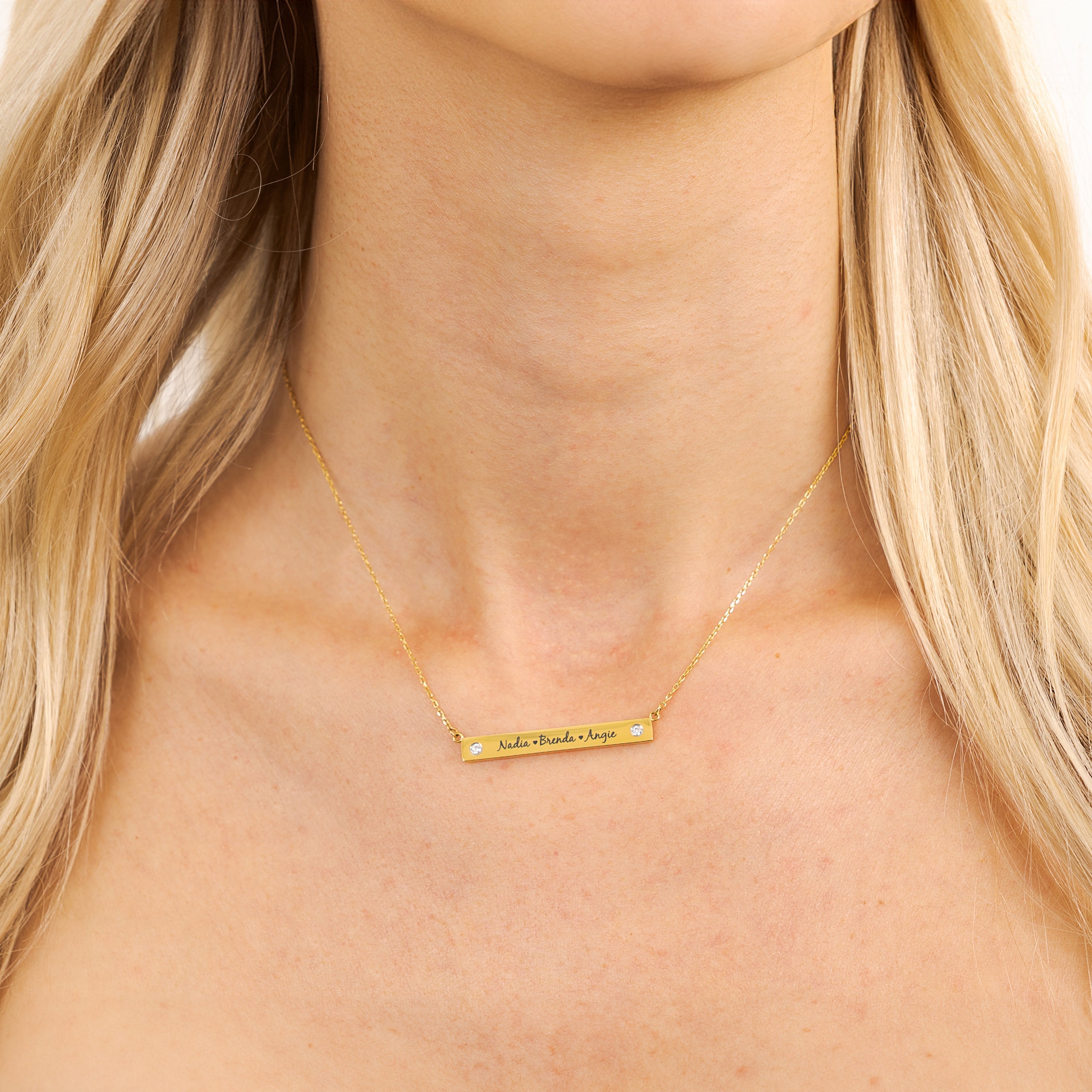 Waterproof Gold Diamond Bar Necklace (Get it engraved!)