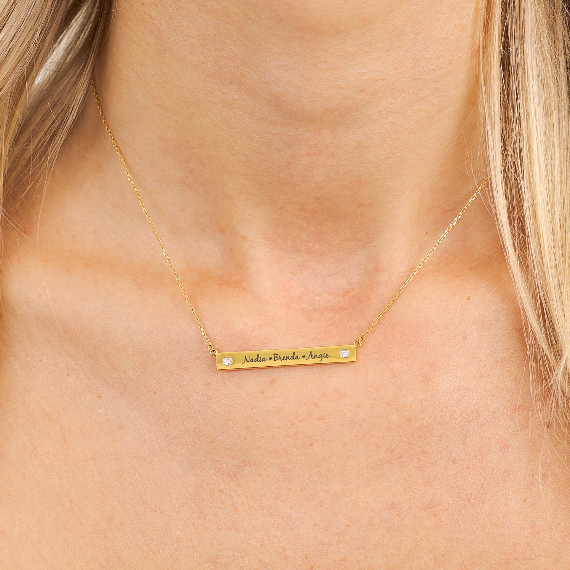 Waterproof Gold Diamond Bar Necklace (Get it engraved!)