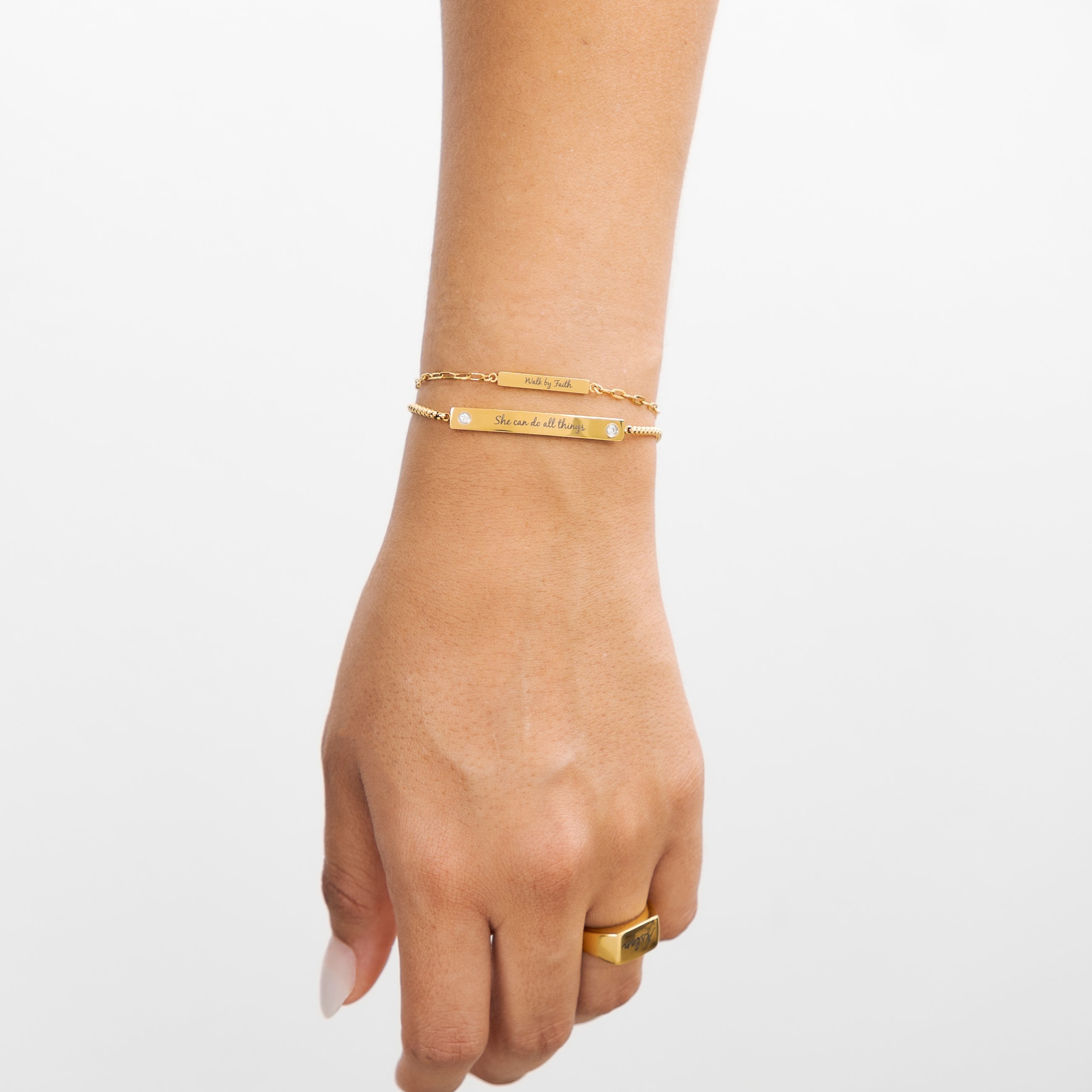 Waterproof Gold Diamond Bar Bracelet (Get it engraved!)
