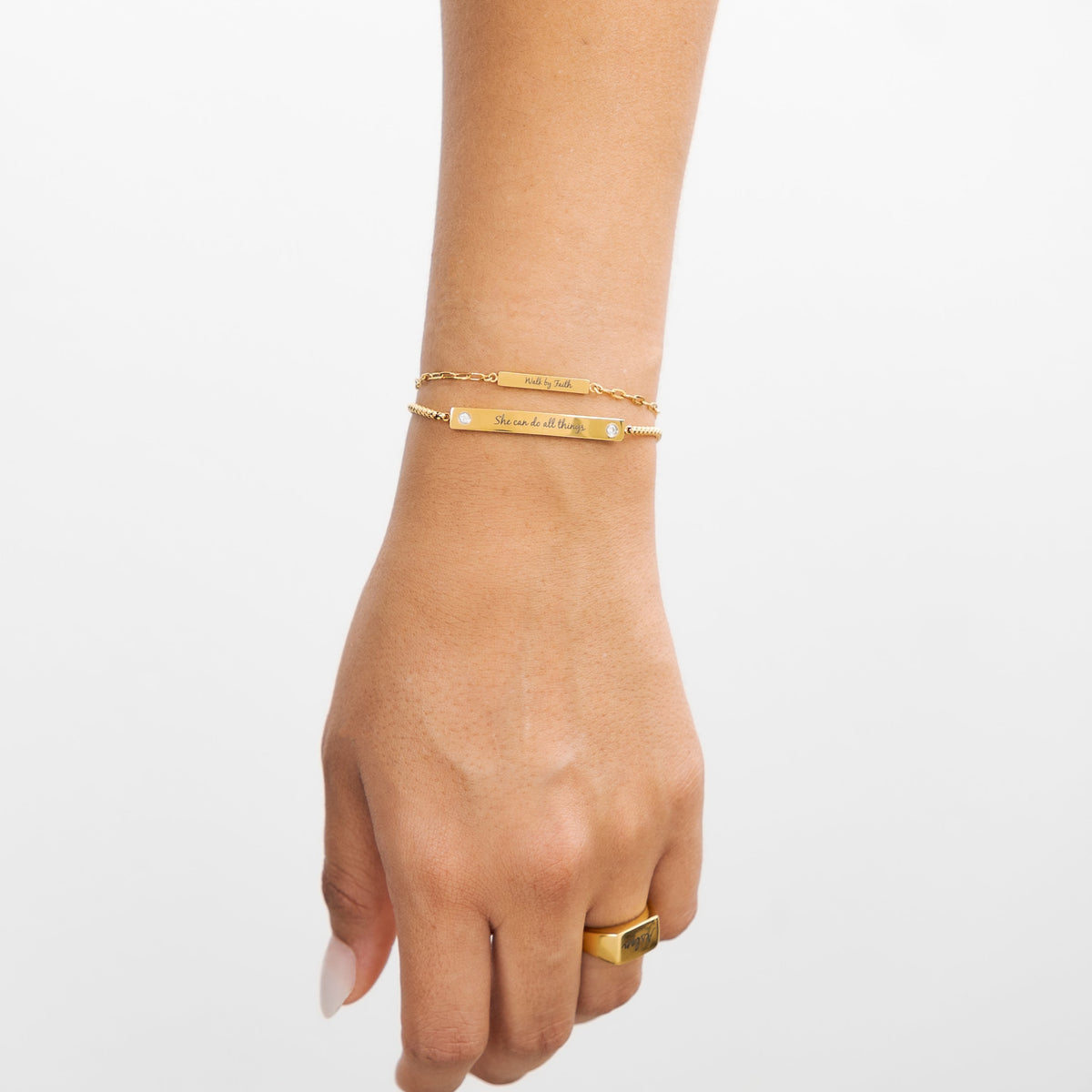 Waterproof Gold Tennis Bar Bracelet (Get it engraved!)