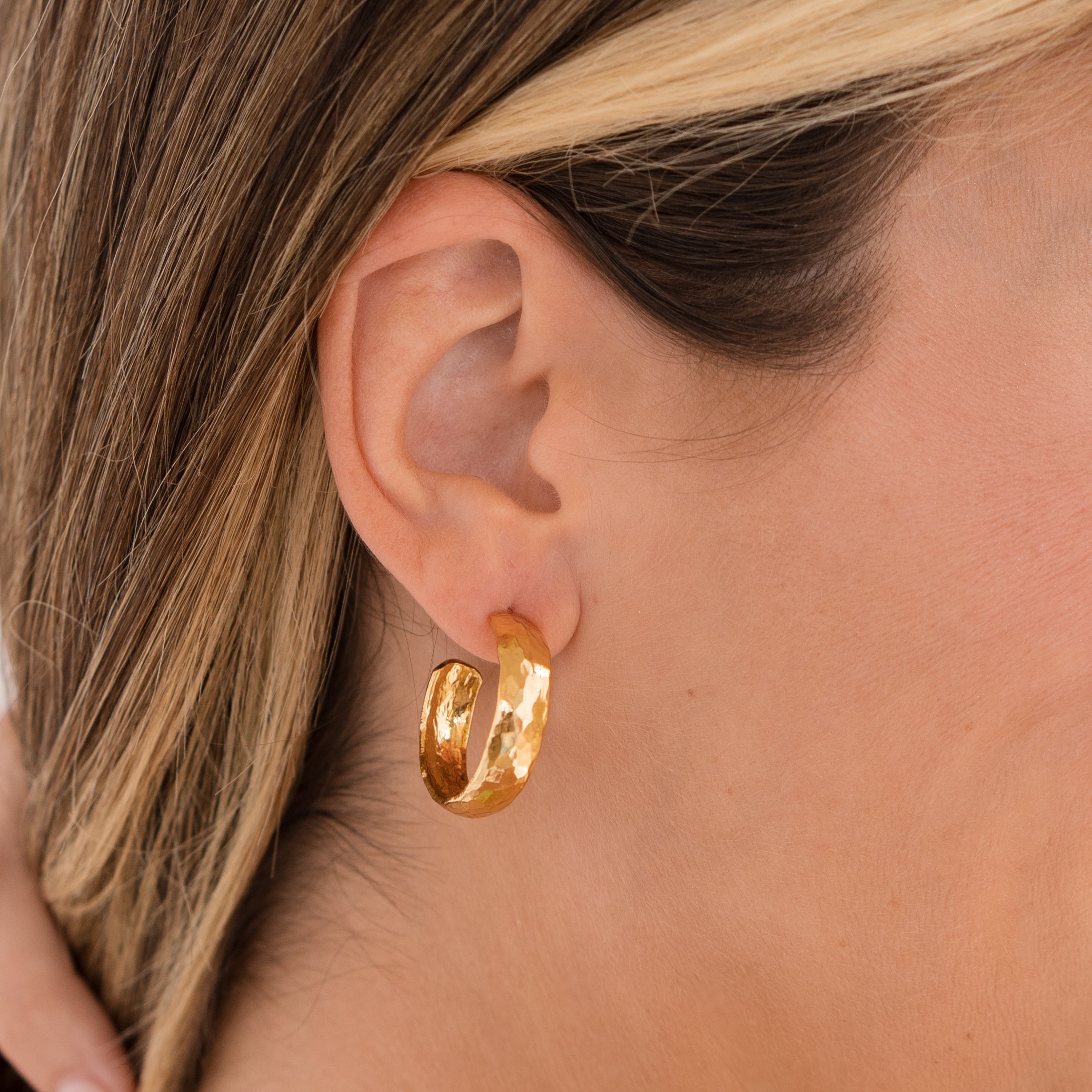 24K Gold Hammered Hoops