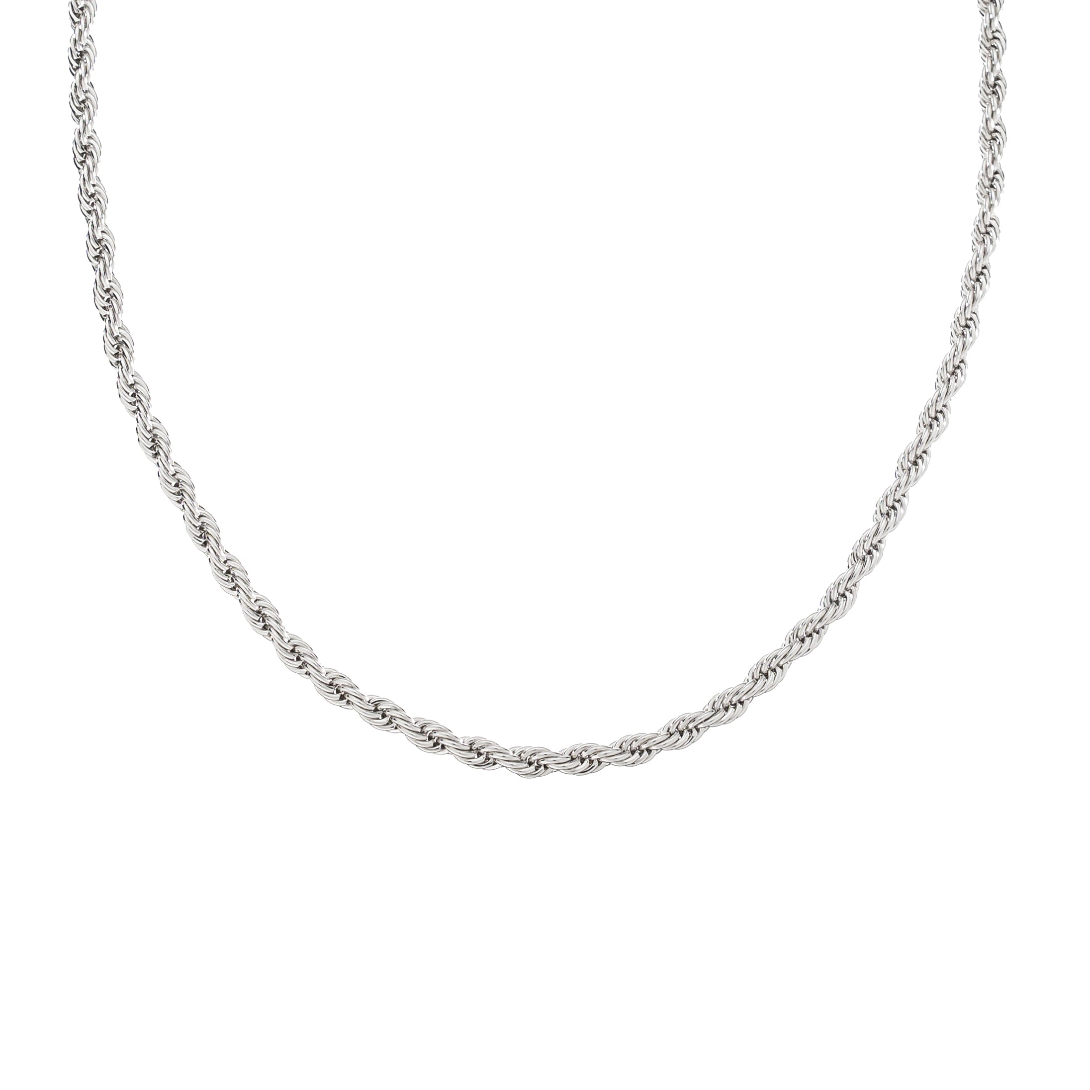 Waterproof Silver Chunky Twisted Necklace