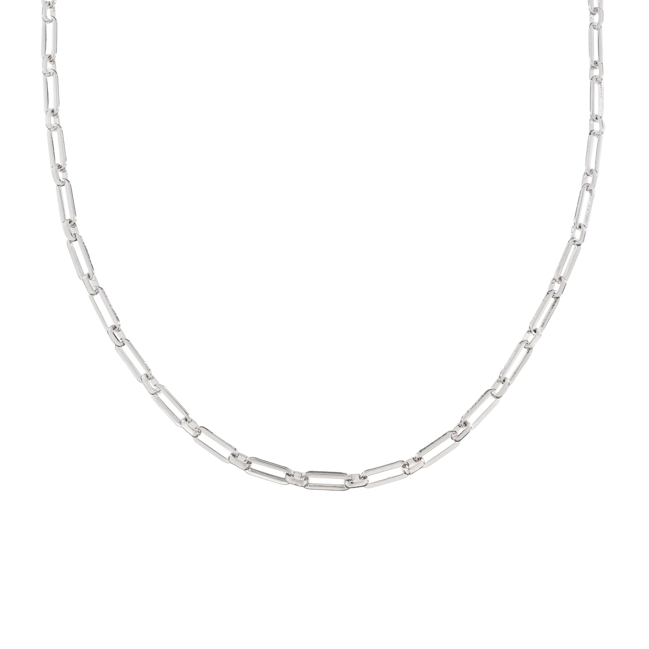 Waterproof Silver Paperclip Chain Necklace