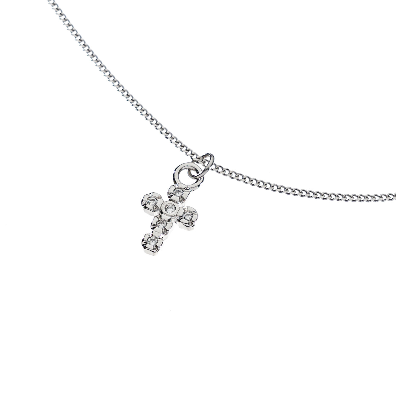Demi-Fine Siver Dainty Diamond Cross Necklace