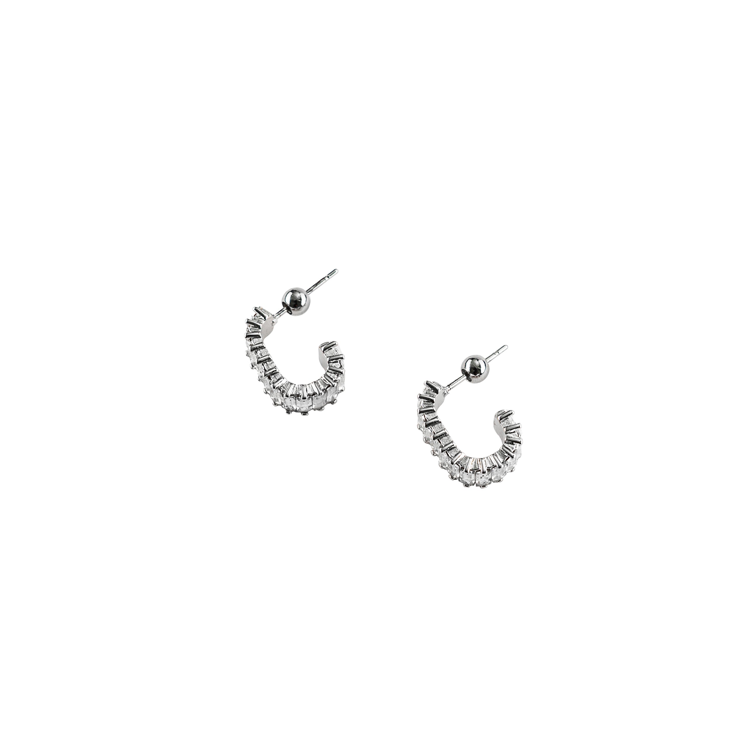 Demi-Fine Silver Squared Diamond Hoops