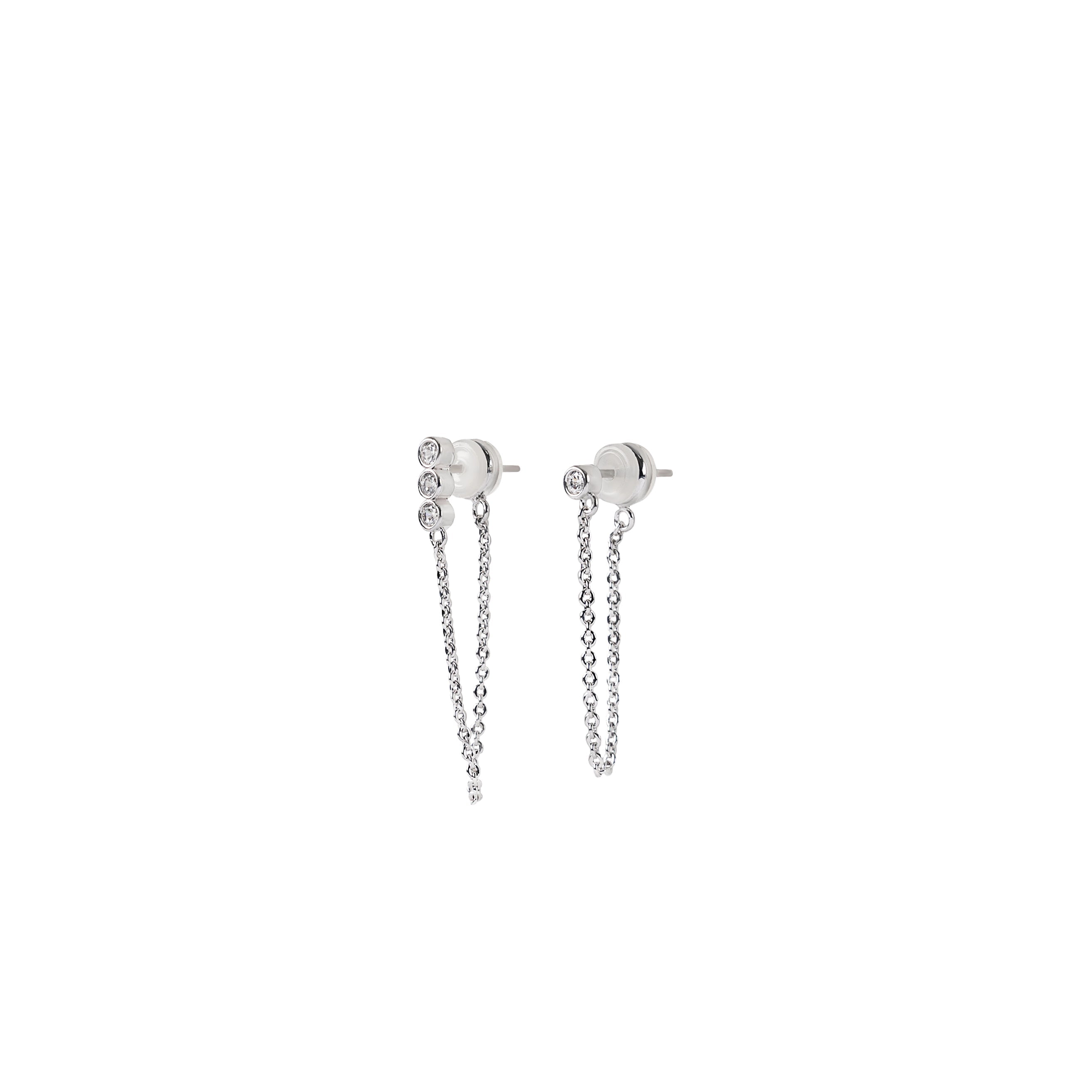 Demi-Fine Silver Crystal Chain Earring Set