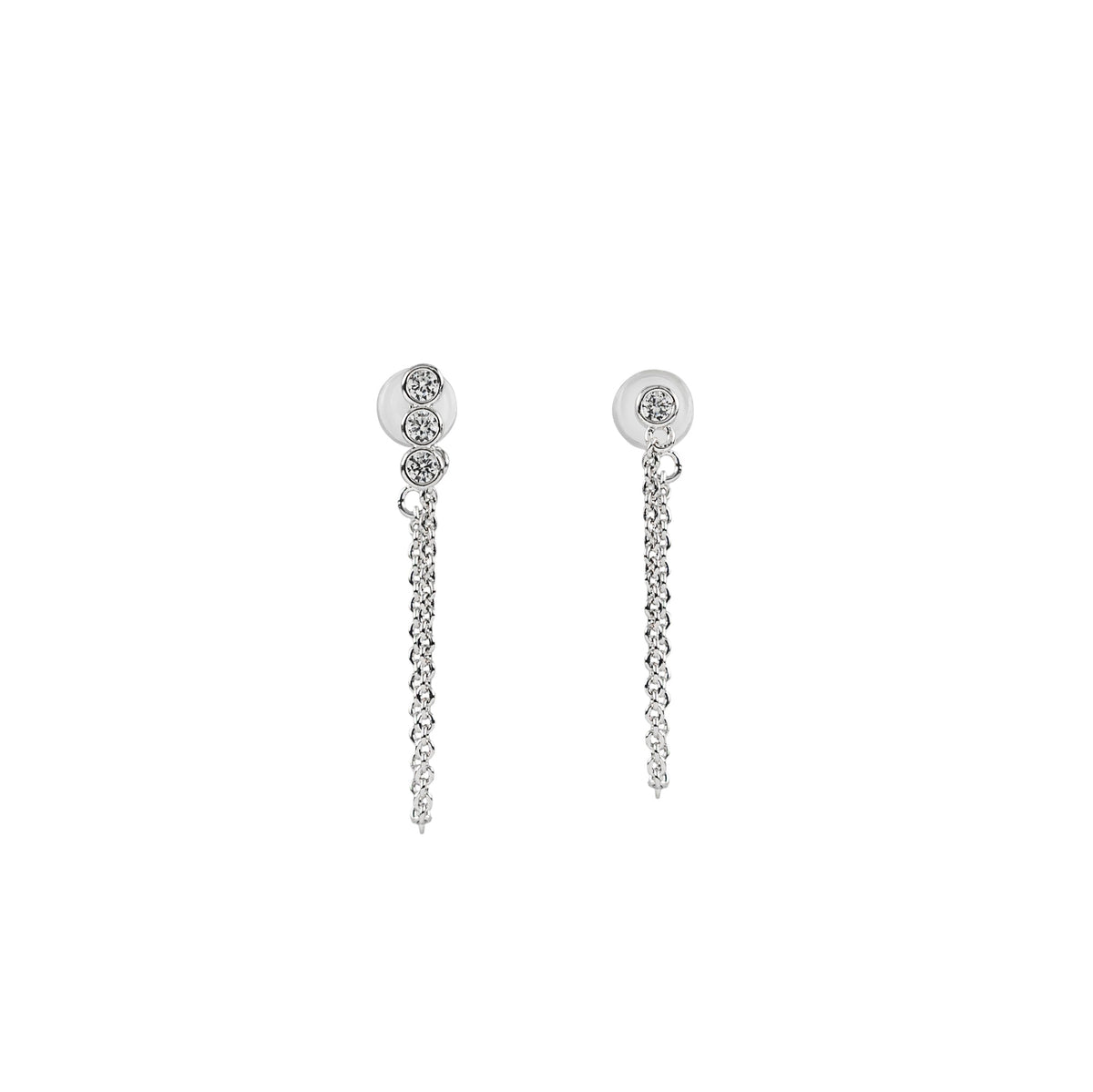 Demi-Fine Silver Crystal Chain Earring Set