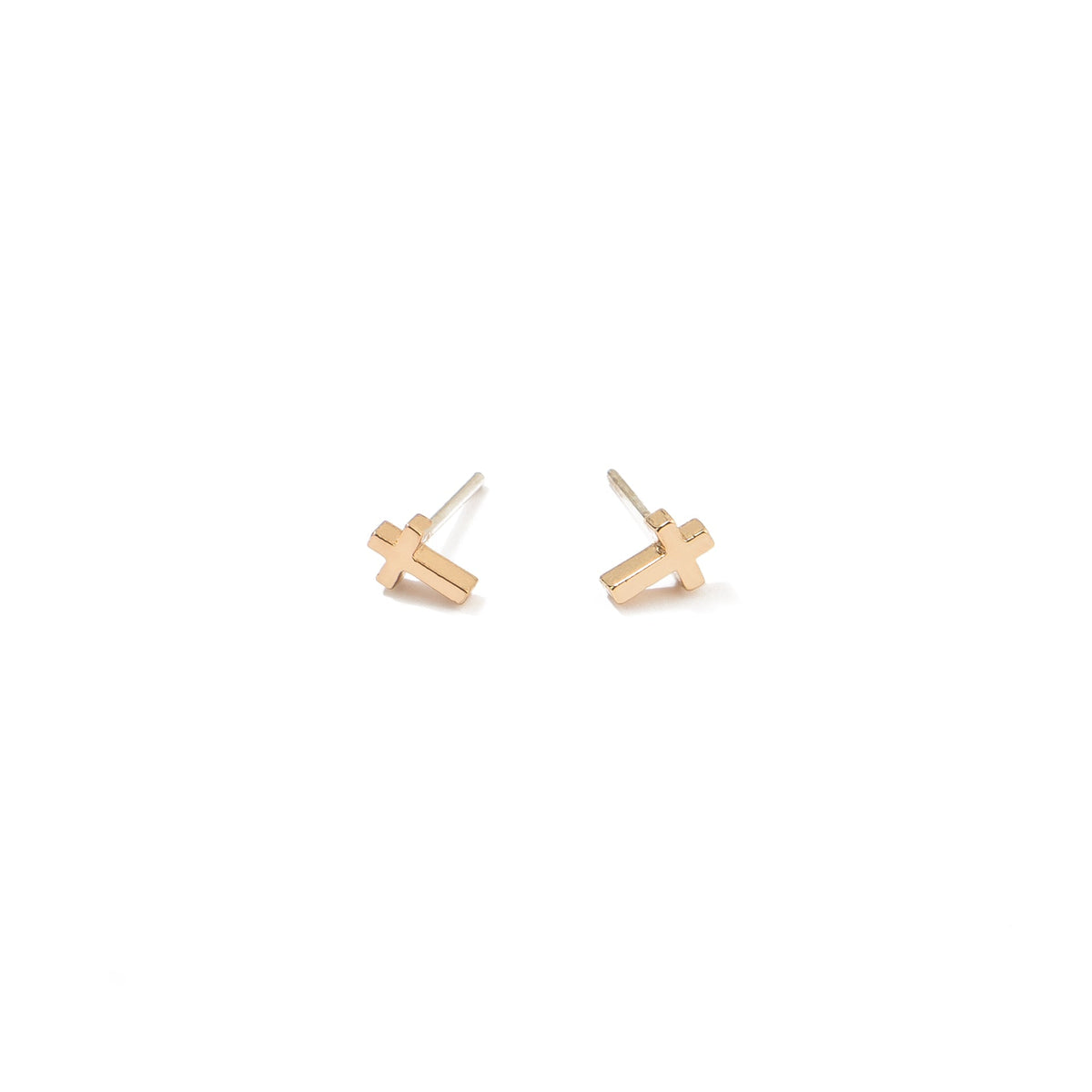 24K Gold Dainty Cross Studs