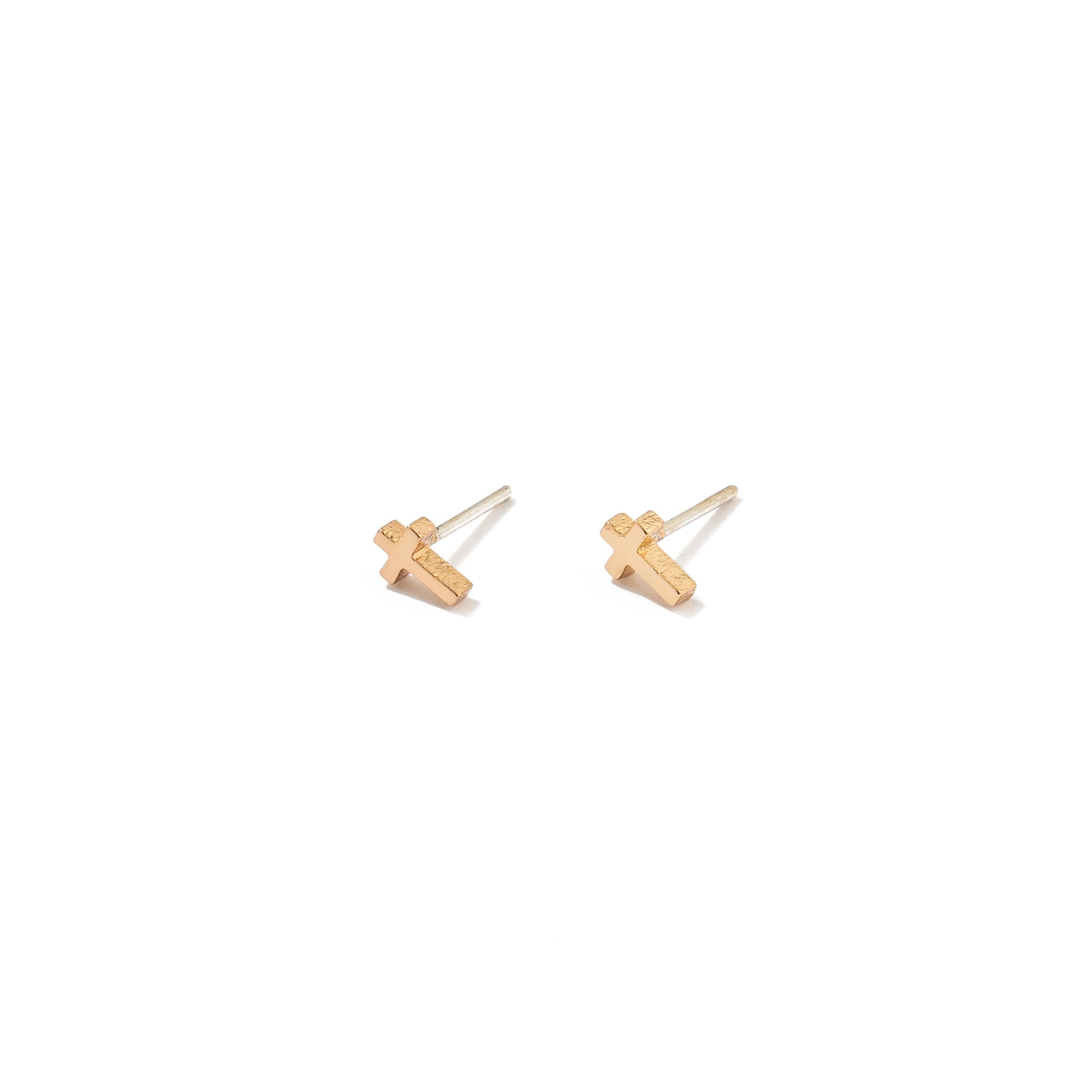 24K Gold Dainty Cross Studs