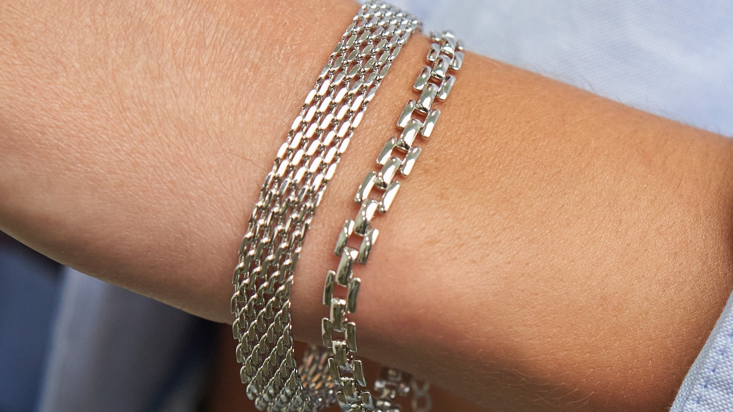 Waterproof Silver Squared Chain Bracelet