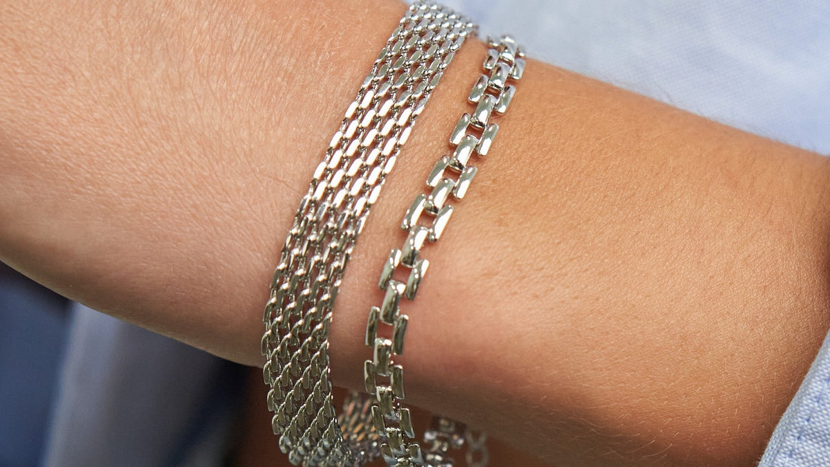 Waterproof Silver Squared Chain Bracelet