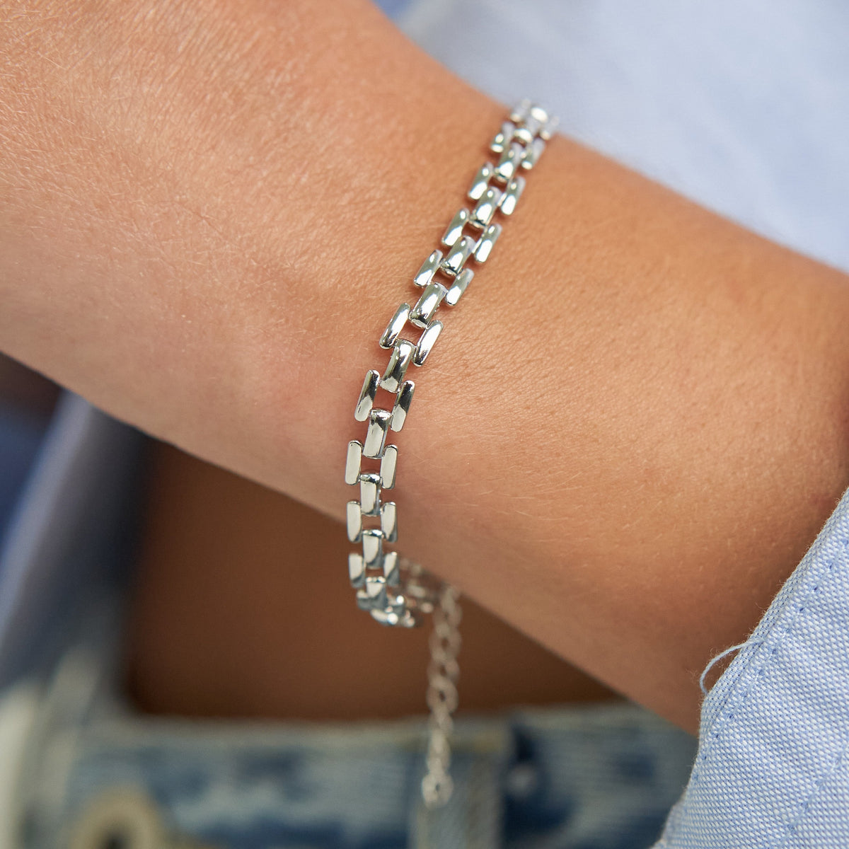 Waterproof Silver Squared Chain Bracelet