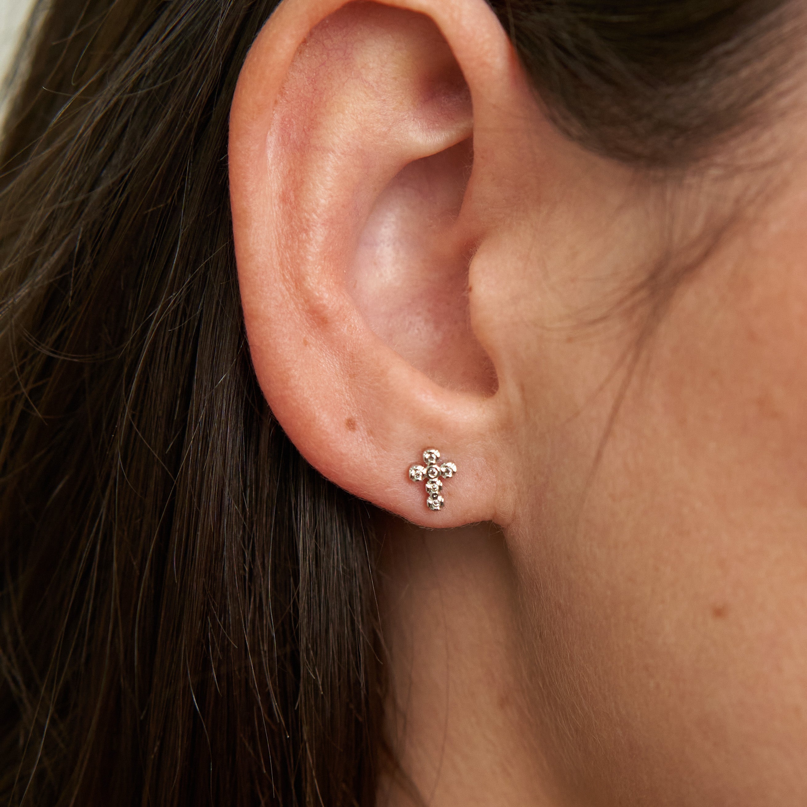 Demi-Fine Silver Crystal Cross Studs