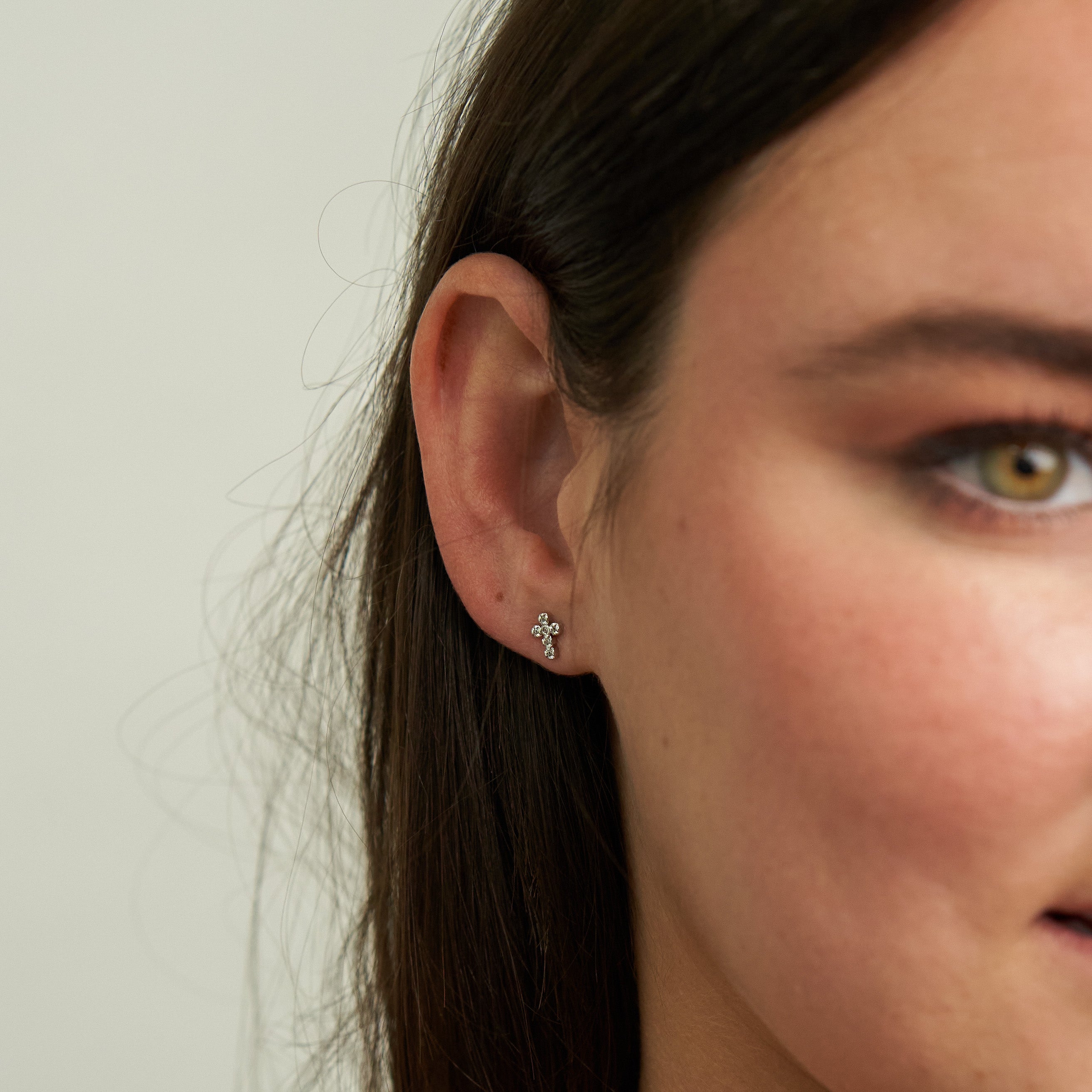 Demi-Fine Silver Crystal Cross Studs