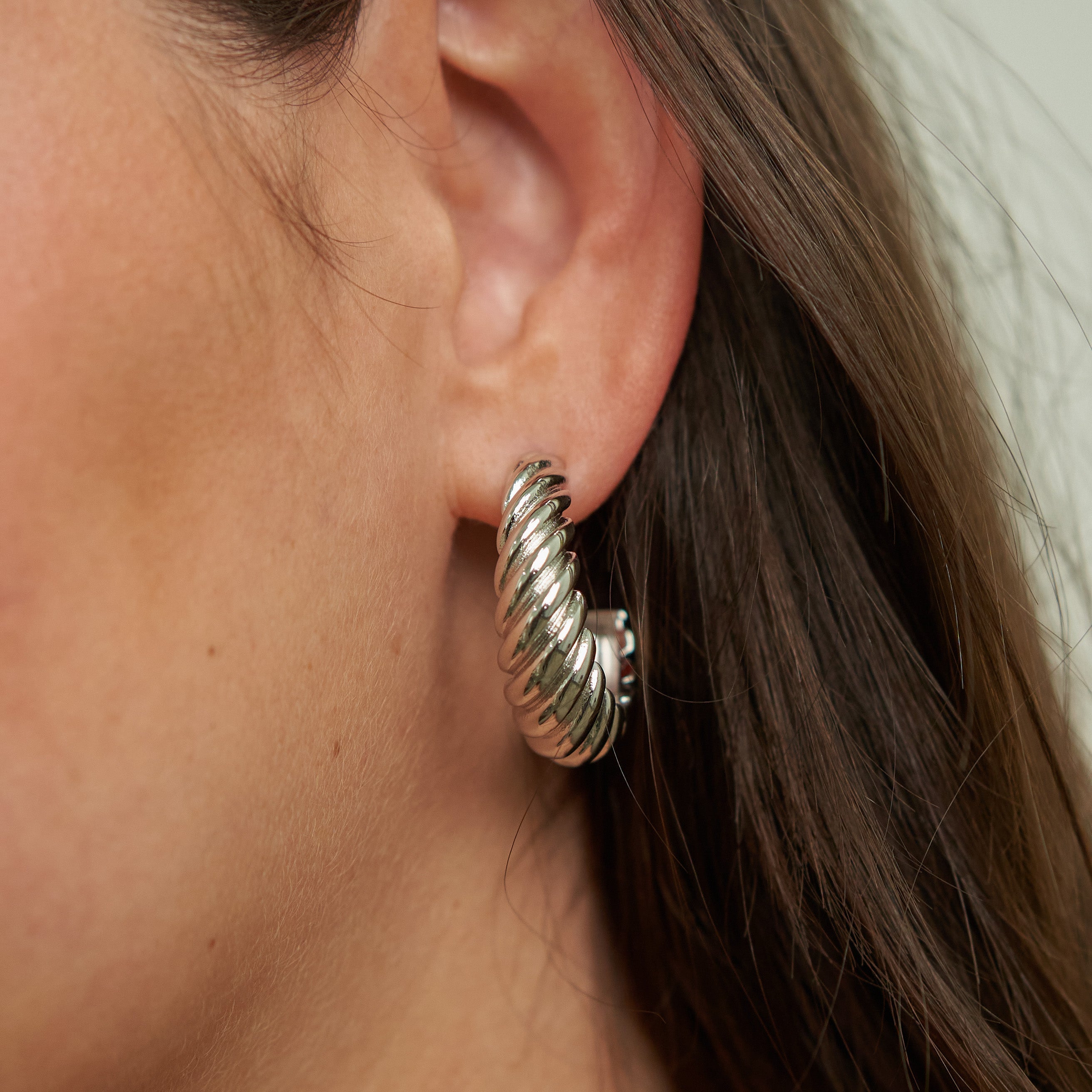 Waterproof Silver Braided Hoops