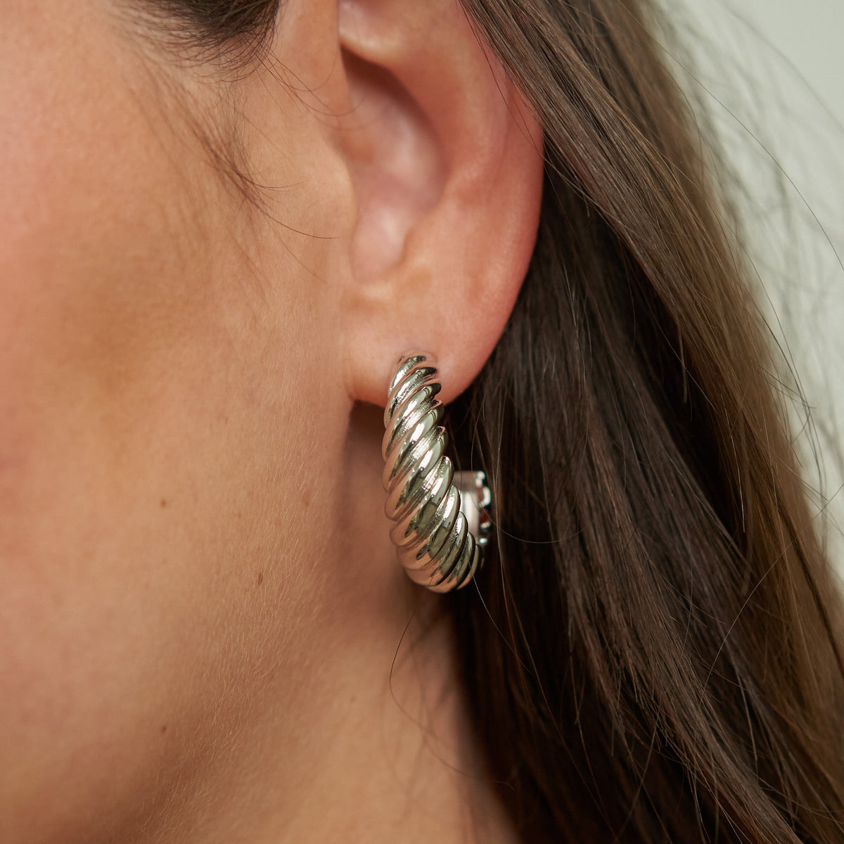 Waterproof Silver Braided Hoops